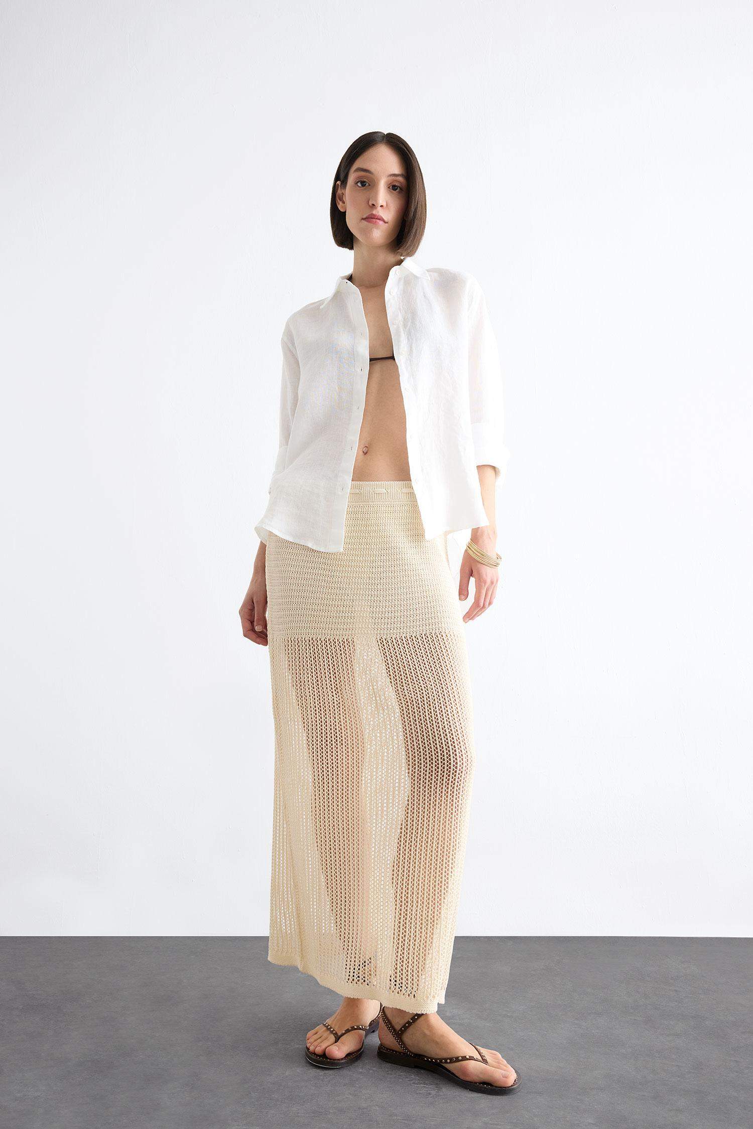 Beli Lastikli Kroşe Maxi Plaj Eteği