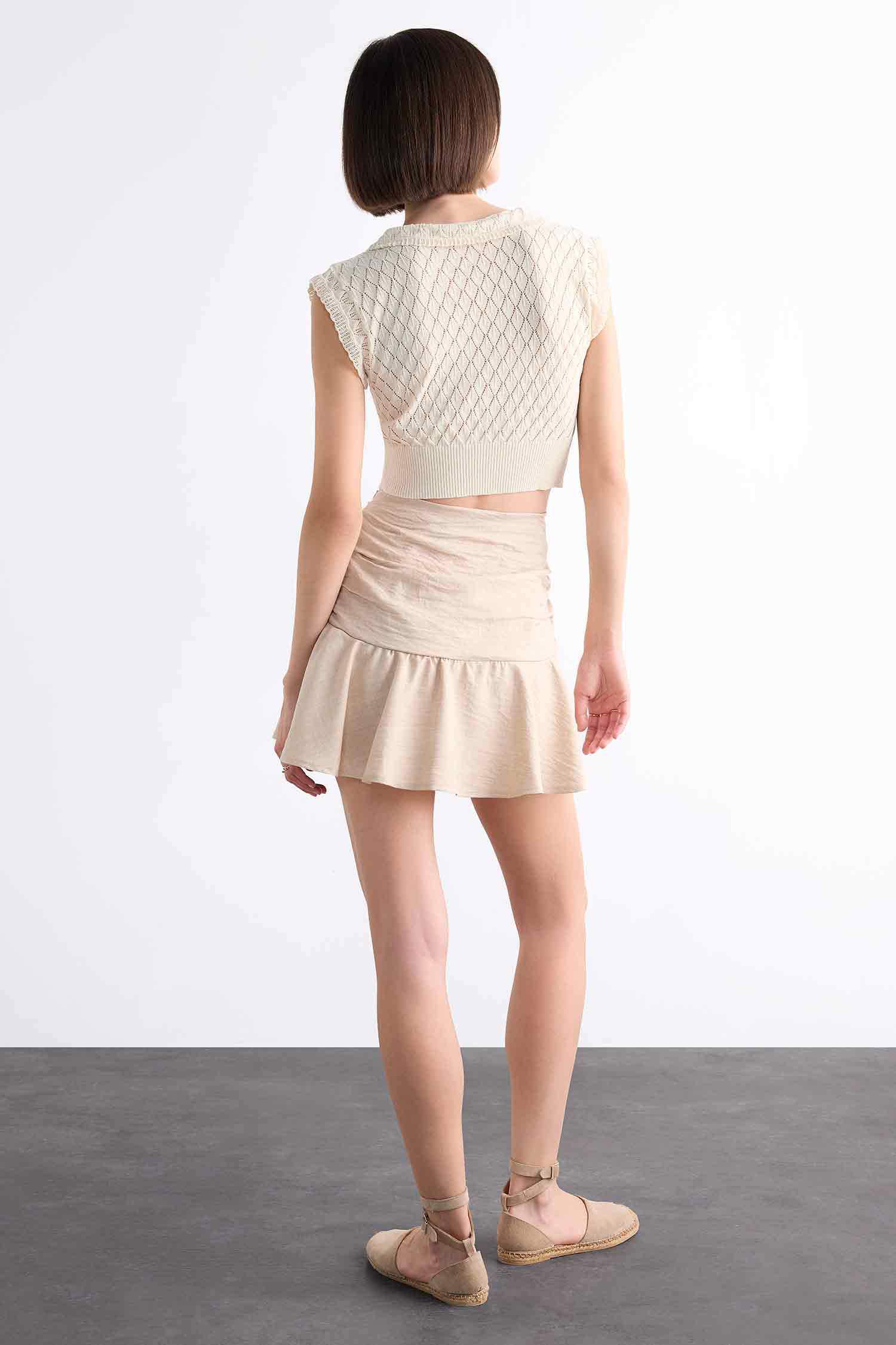 Poplin Elastic Band Mini Skirt