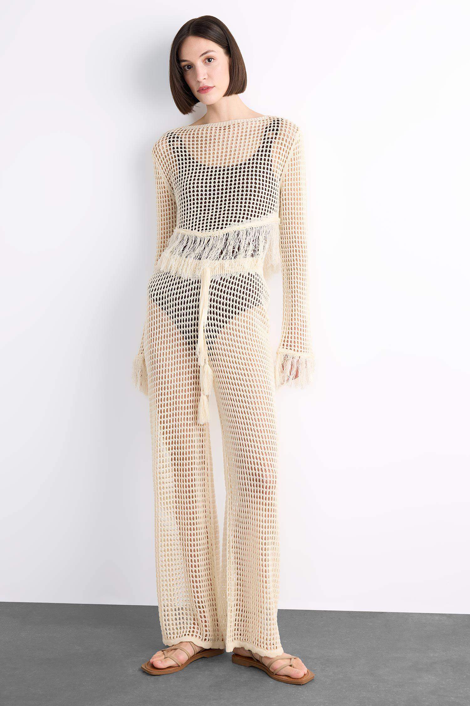 Straight Fit Beli Lastikli Kroşe Plaj Pantolonu