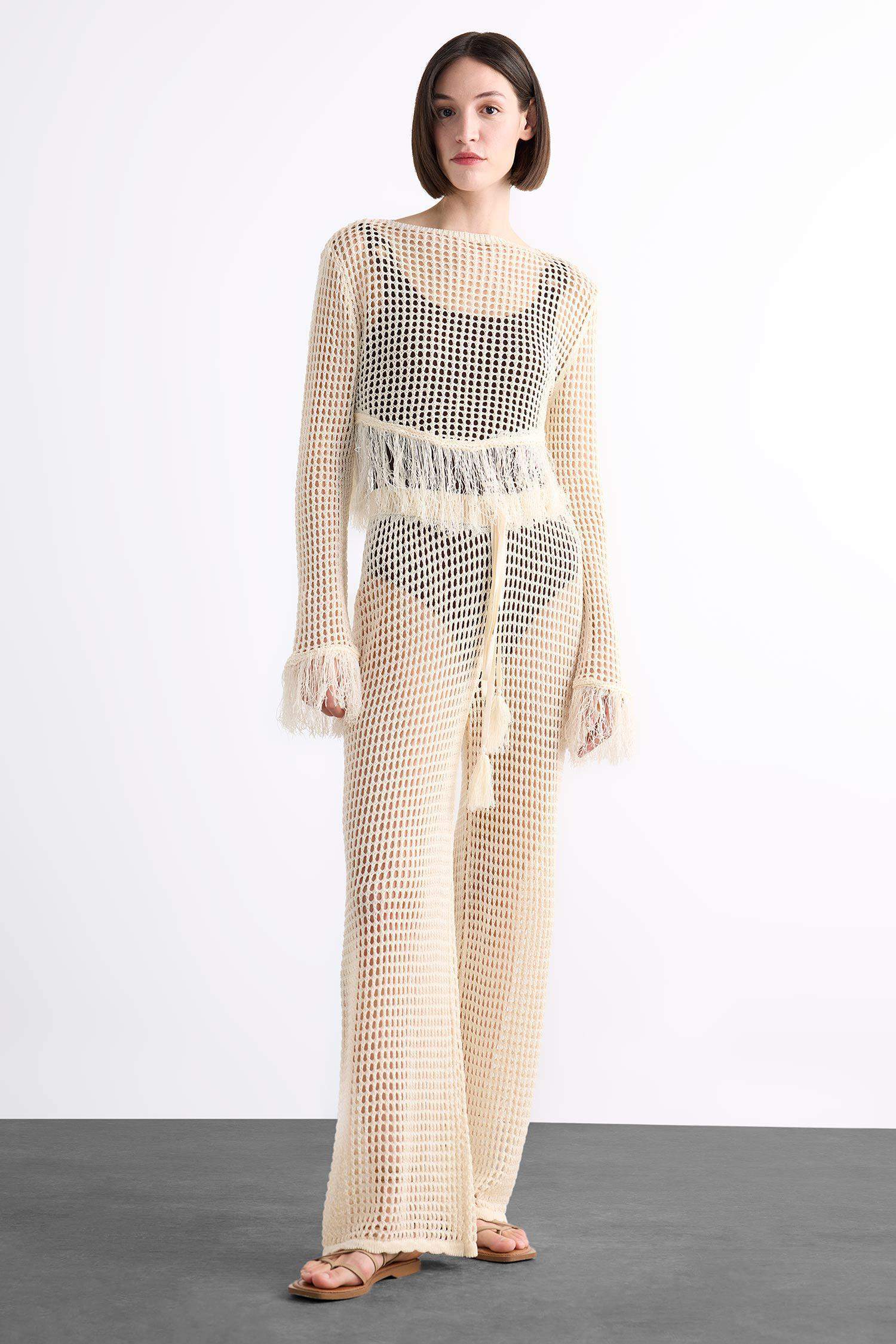 Straight Fit Beli Lastikli Kroşe Plaj Pantolonu