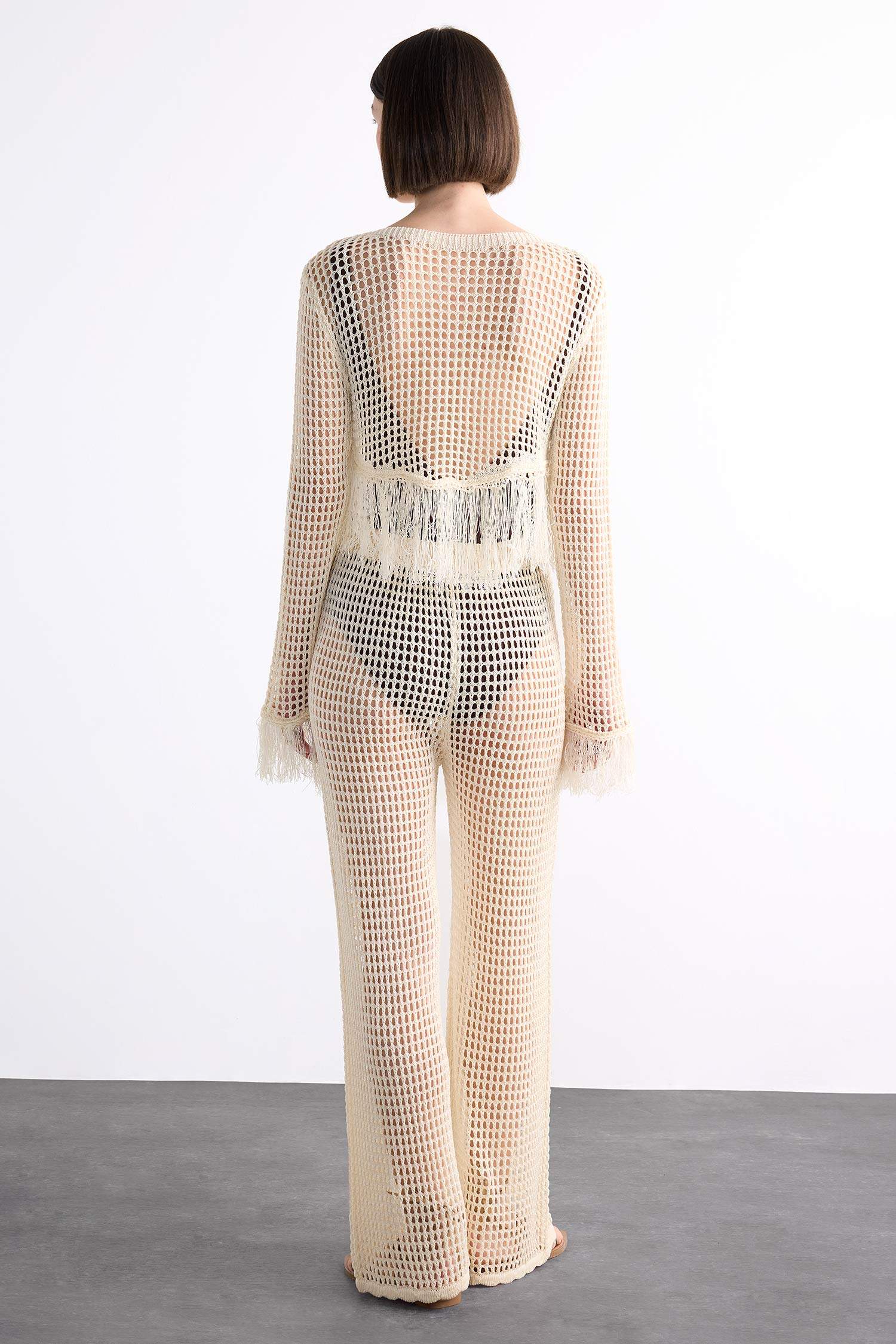 Straight Fit Beli Lastikli Kroşe Plaj Pantolonu