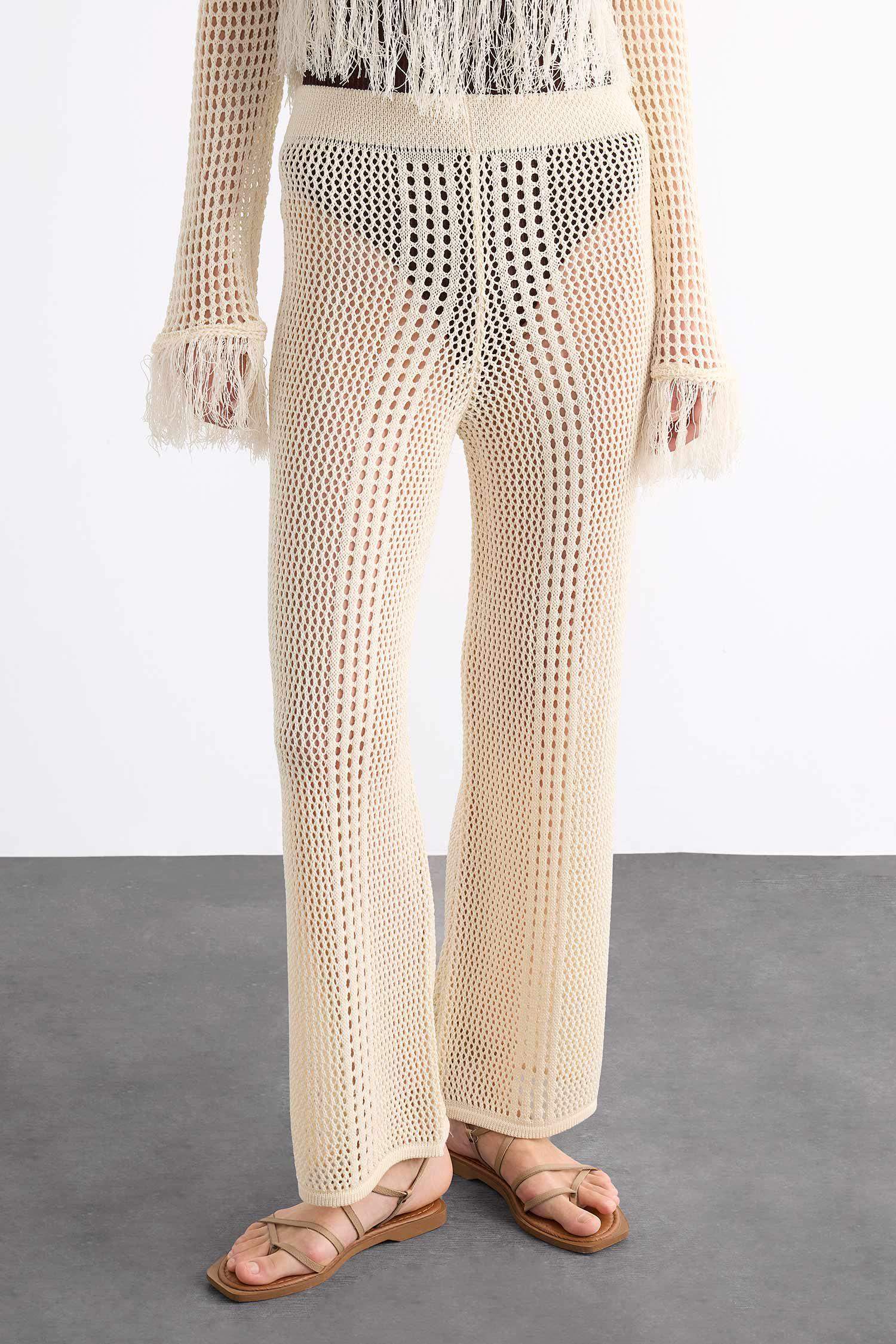 Straight Fit Beli Lastikli Kroşe Plaj Pantolonu