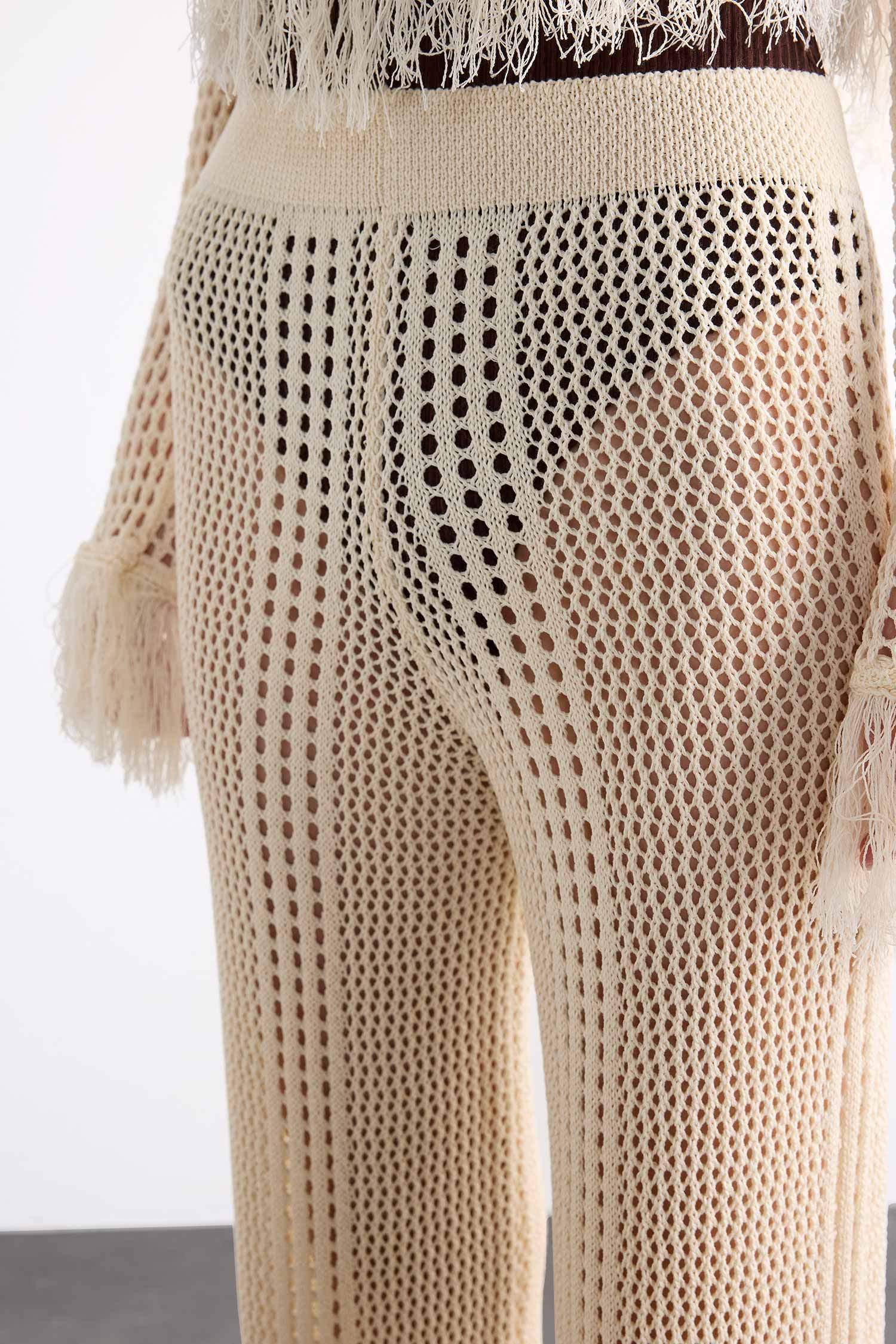 Straight Fit Beli Lastikli Kroşe Plaj Pantolonu