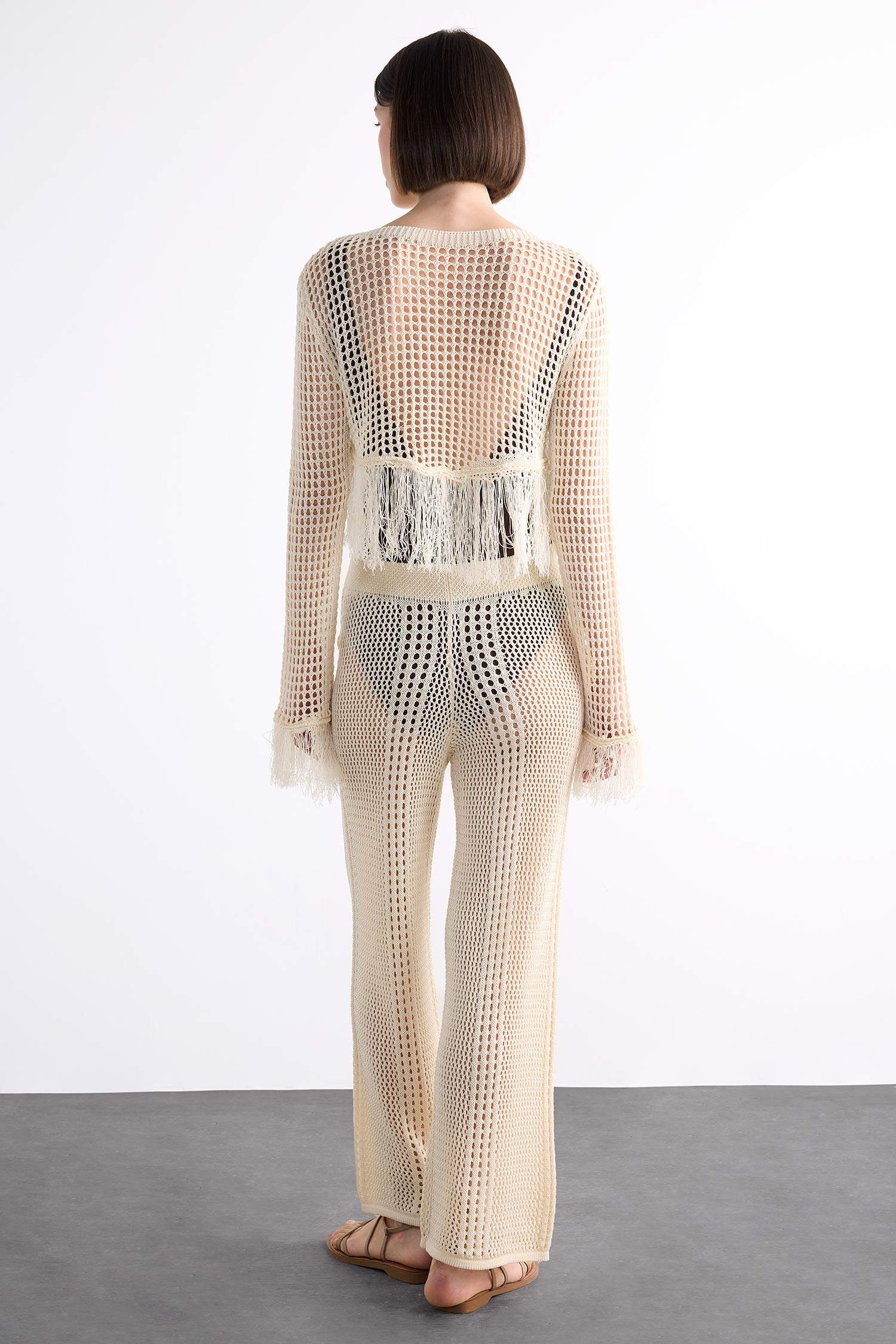 Straight Fit Beli Lastikli Kroşe Plaj Pantolonu