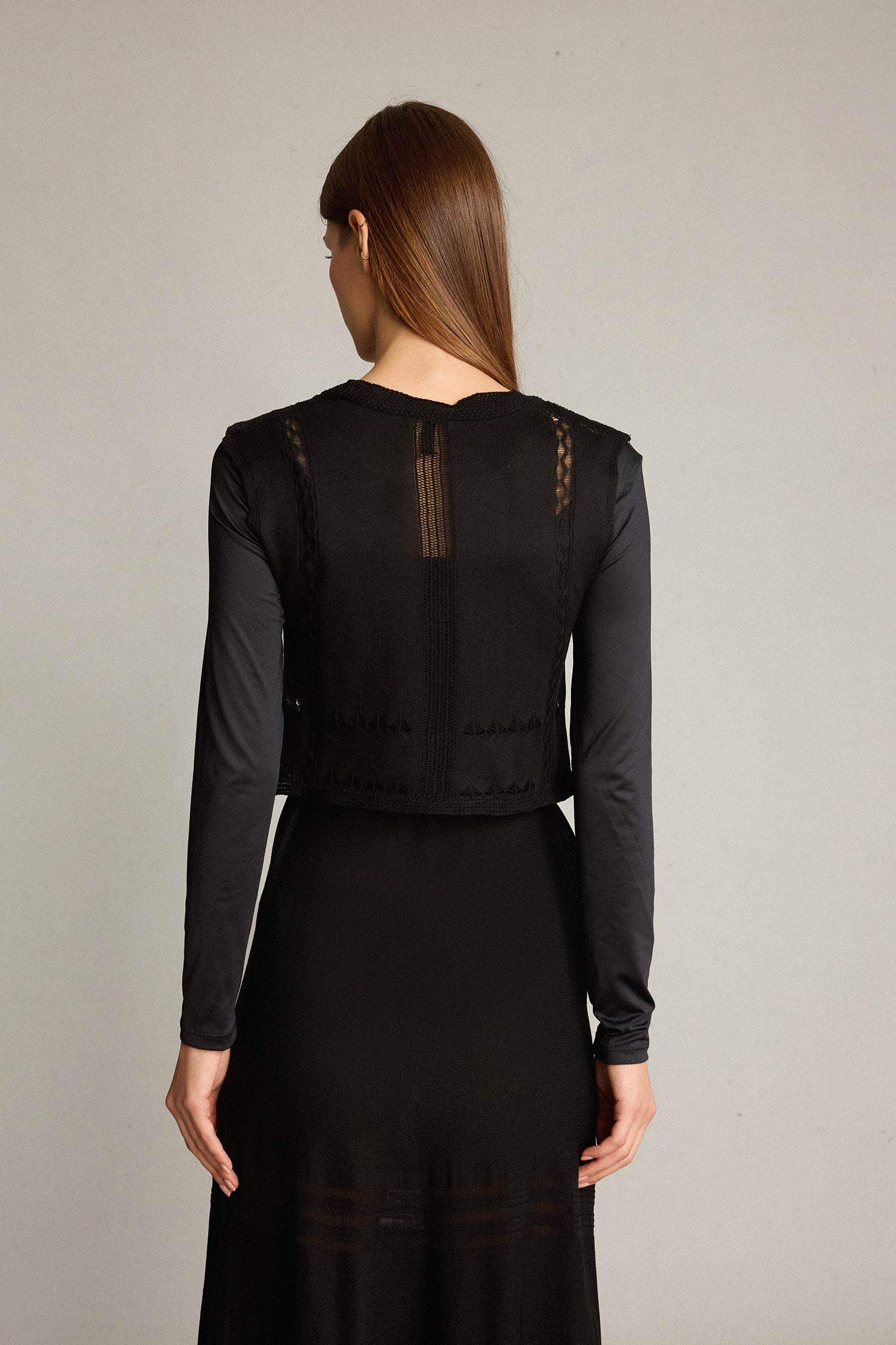 2'li Kroşe Triko Takım Bisiklet Yaka Kolsuz Bluz Beli Lastikli Maxi Etek