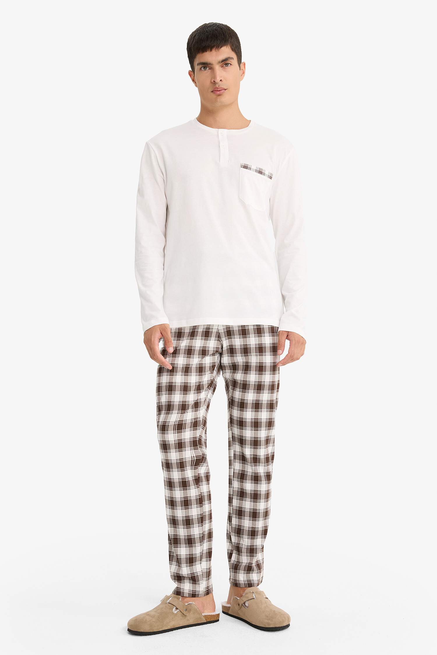 سيت بجامة كاروهات قصة عادية ردن طويل - قطعتين