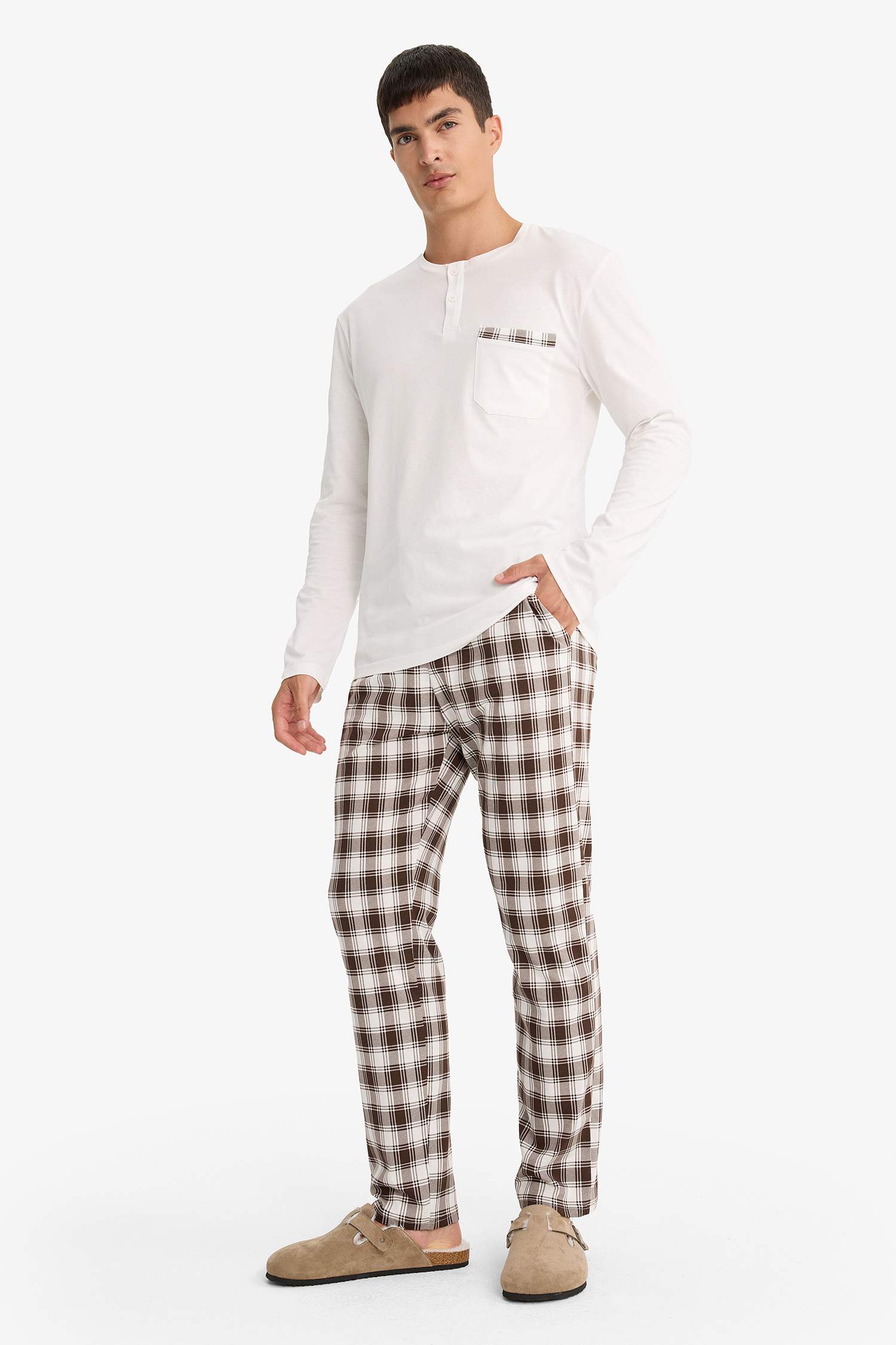 سيت بجامة كاروهات قصة عادية ردن طويل - قطعتين