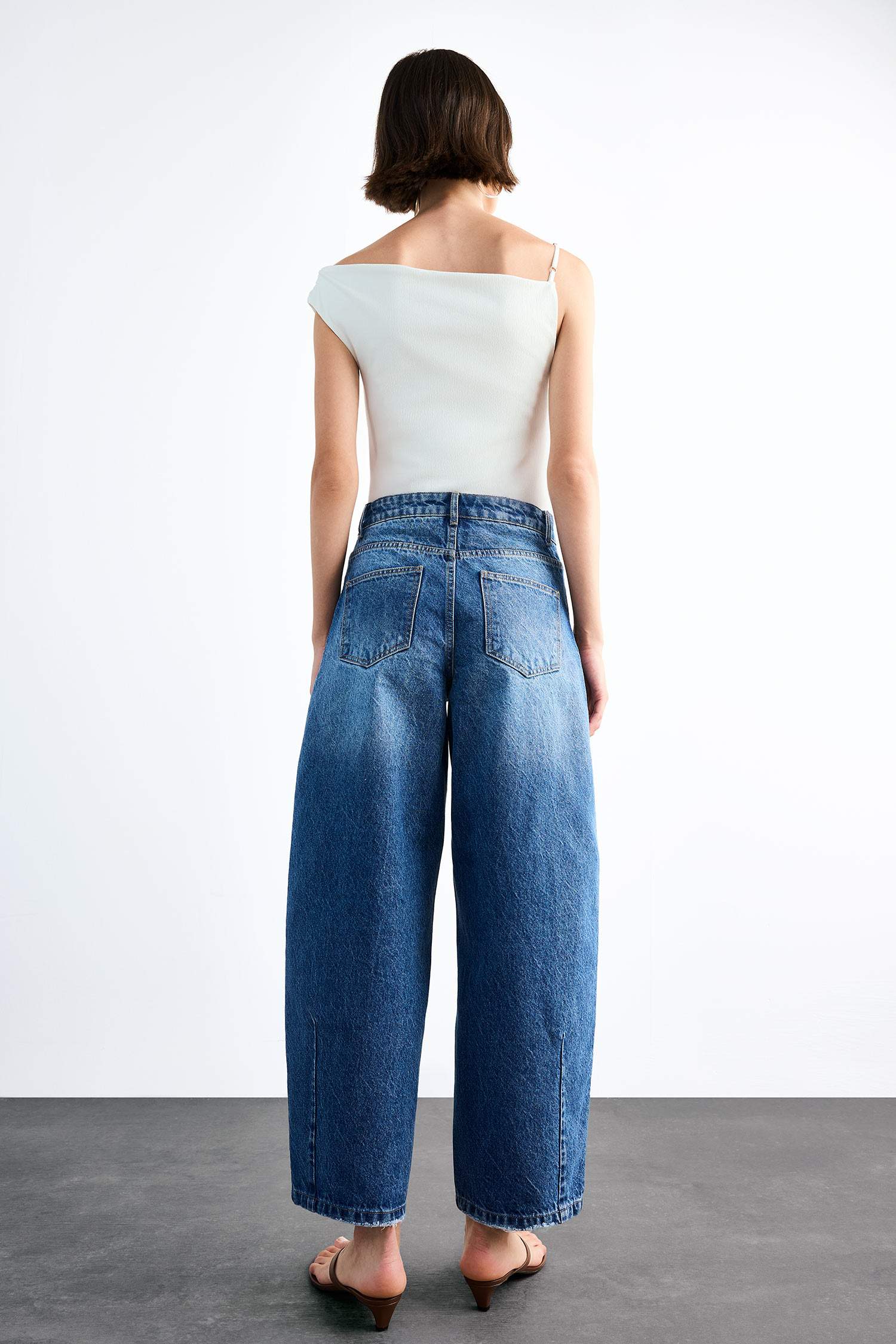 Wide Baggy Fit Yıkamalı Jean Pantolon