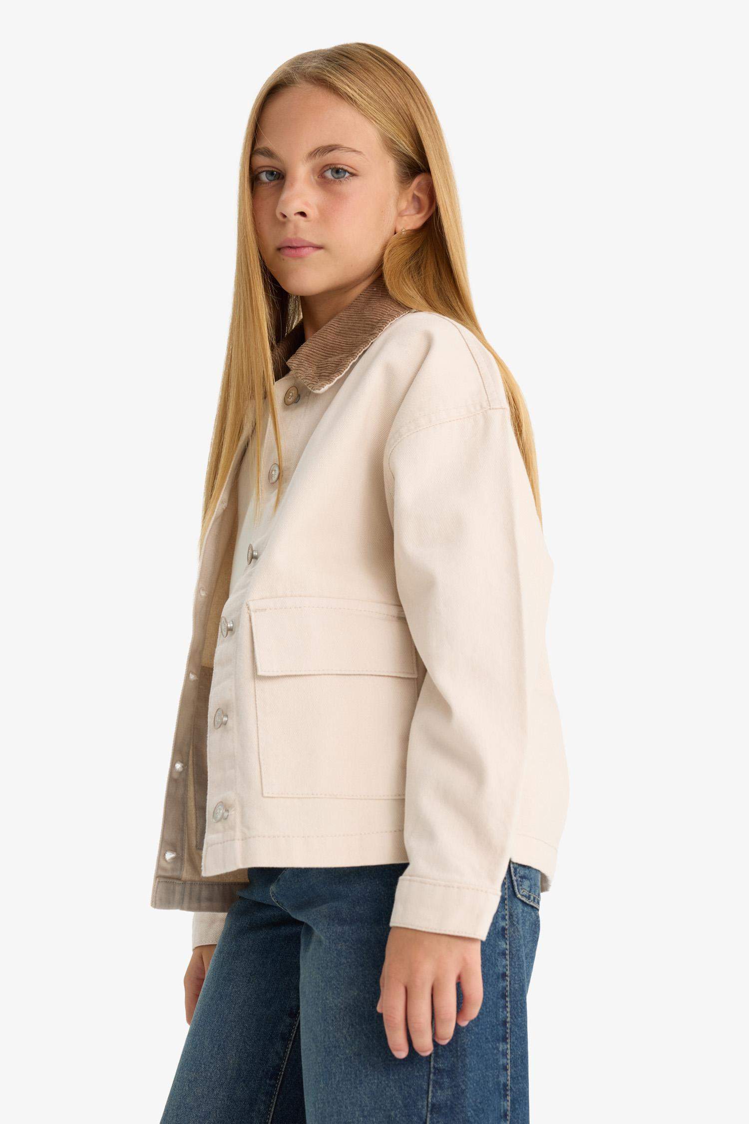 Girl Contrast Collar Gabardine Jacket