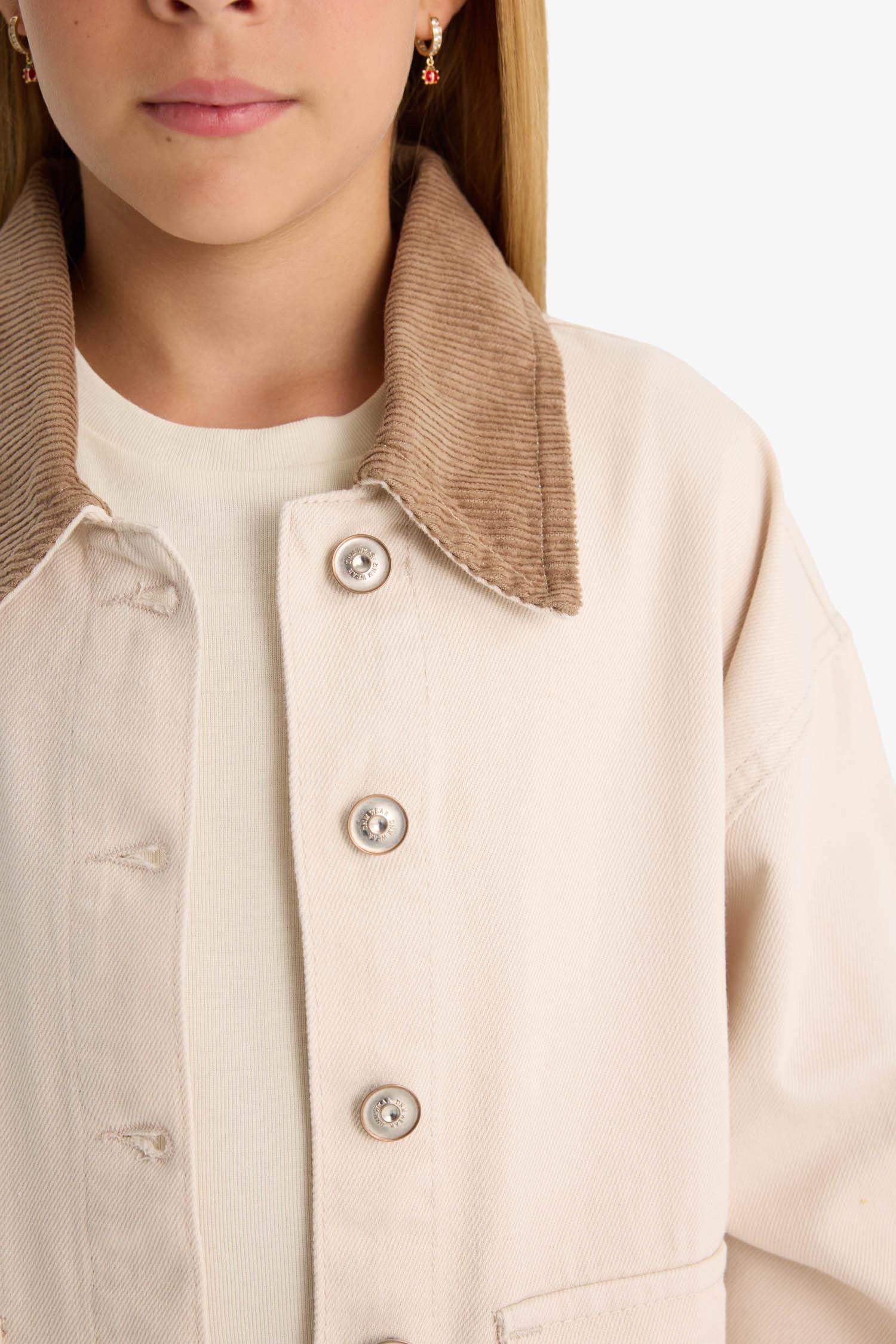 Girl Contrast Collar Gabardine Jacket