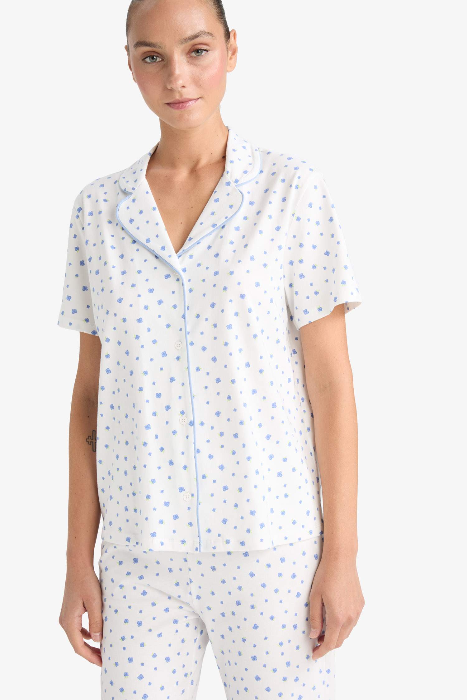 Pijama Takımı Regular Fit Desenli Kısa Kollu Üst Uzun Alt