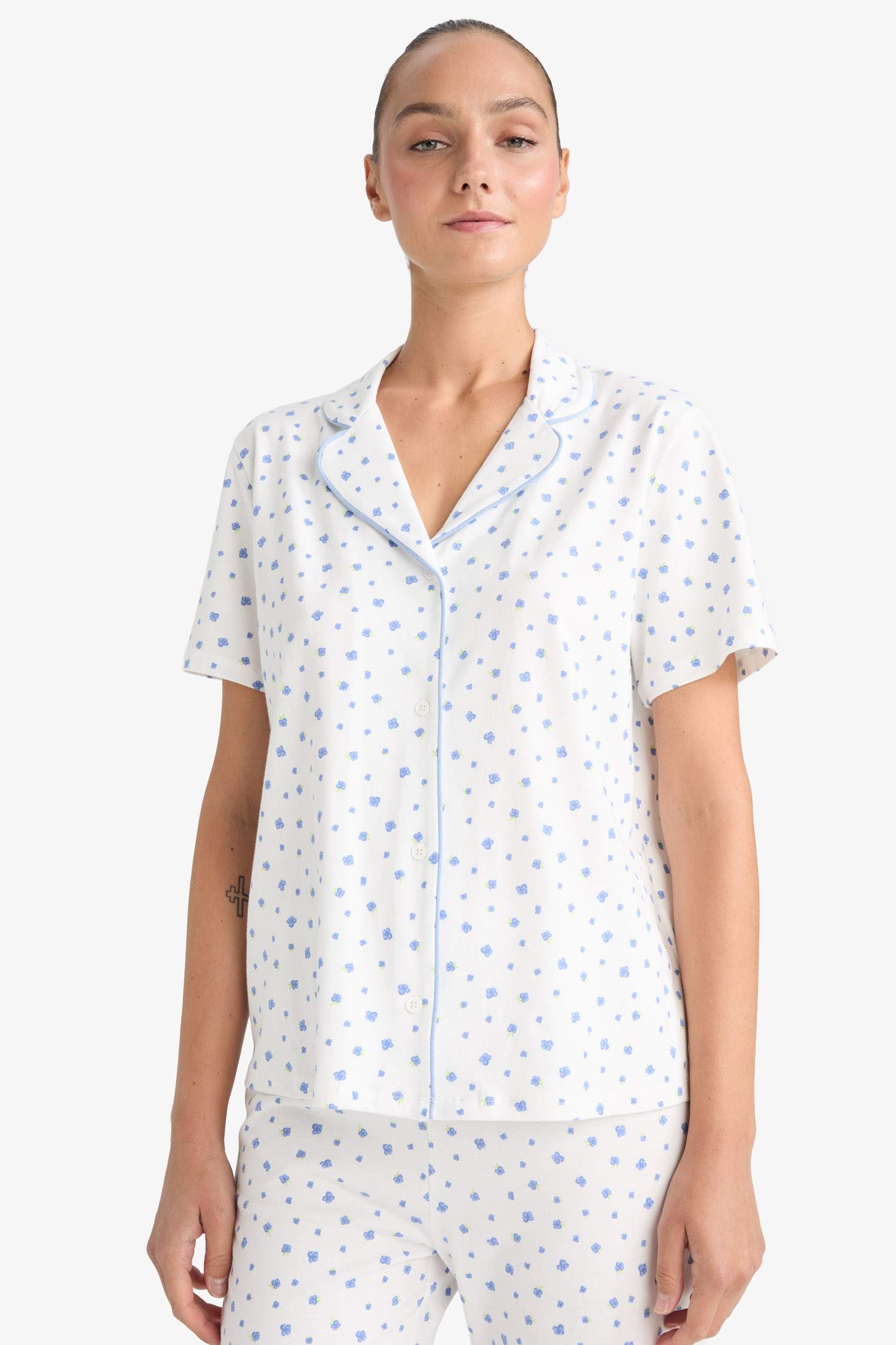 Pijama Takımı Regular Fit Desenli Kısa Kollu Üst Uzun Alt