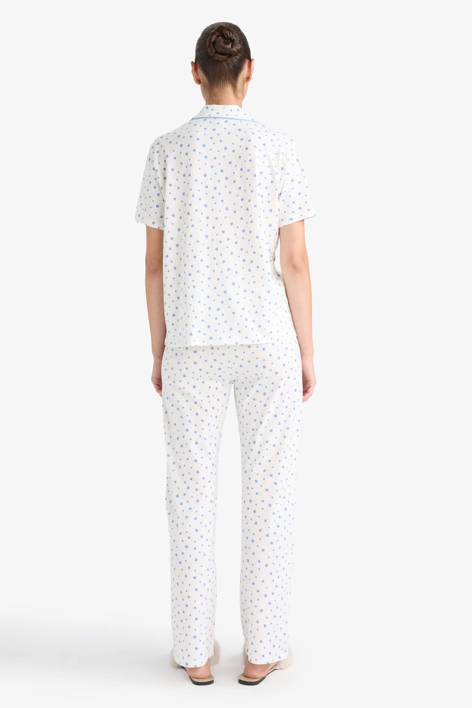 Pijama Takımı Regular Fit Desenli Kısa Kollu Üst Uzun Alt