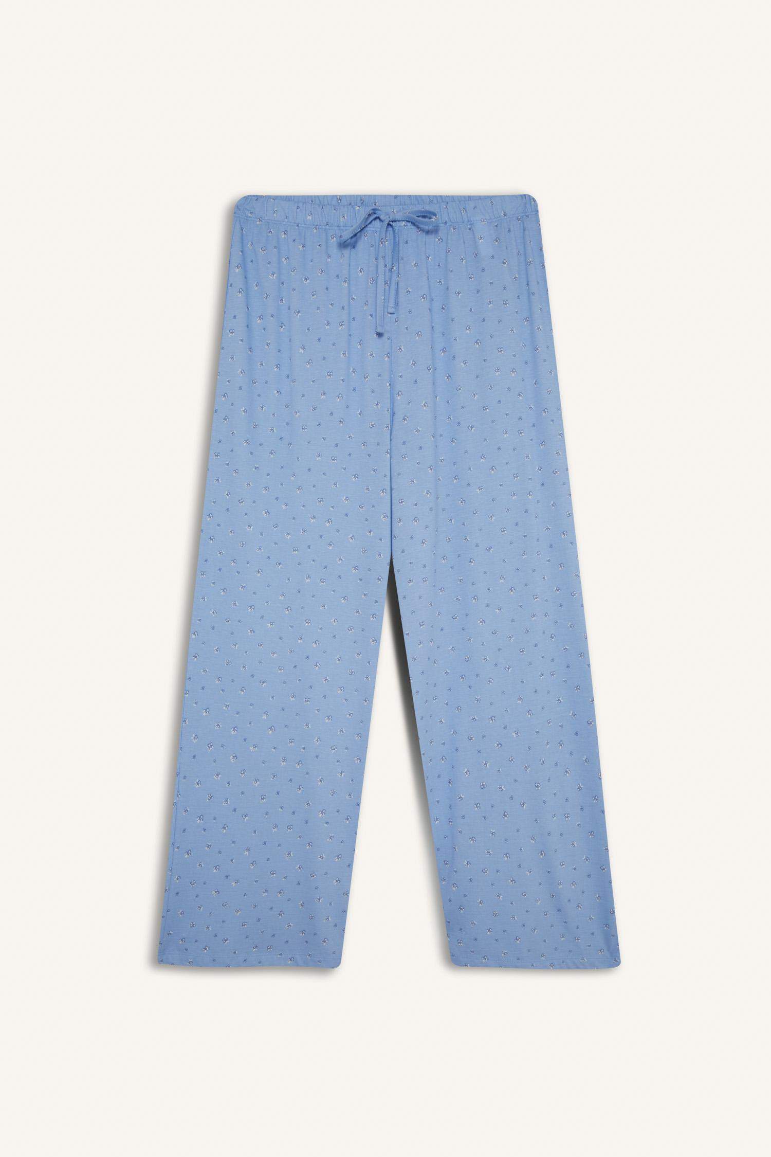 Pijama Takımı Regular Fit V Yaka Düğmeli Kısa Kollu Üst Uzun Alt-Fall in Love