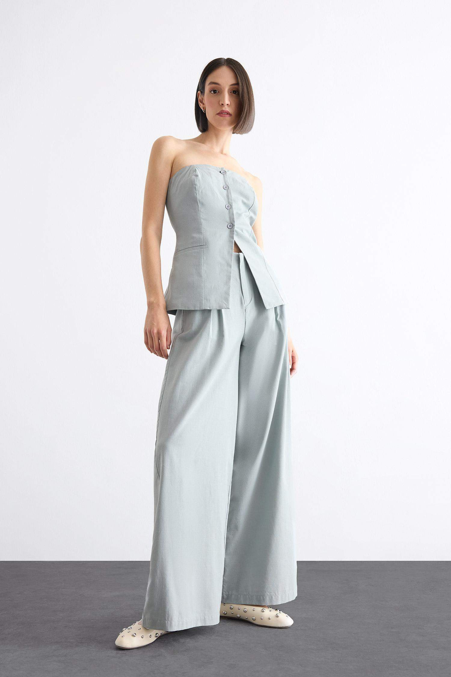 بنطرون بوبلين برجل طويل بساق بسحاب