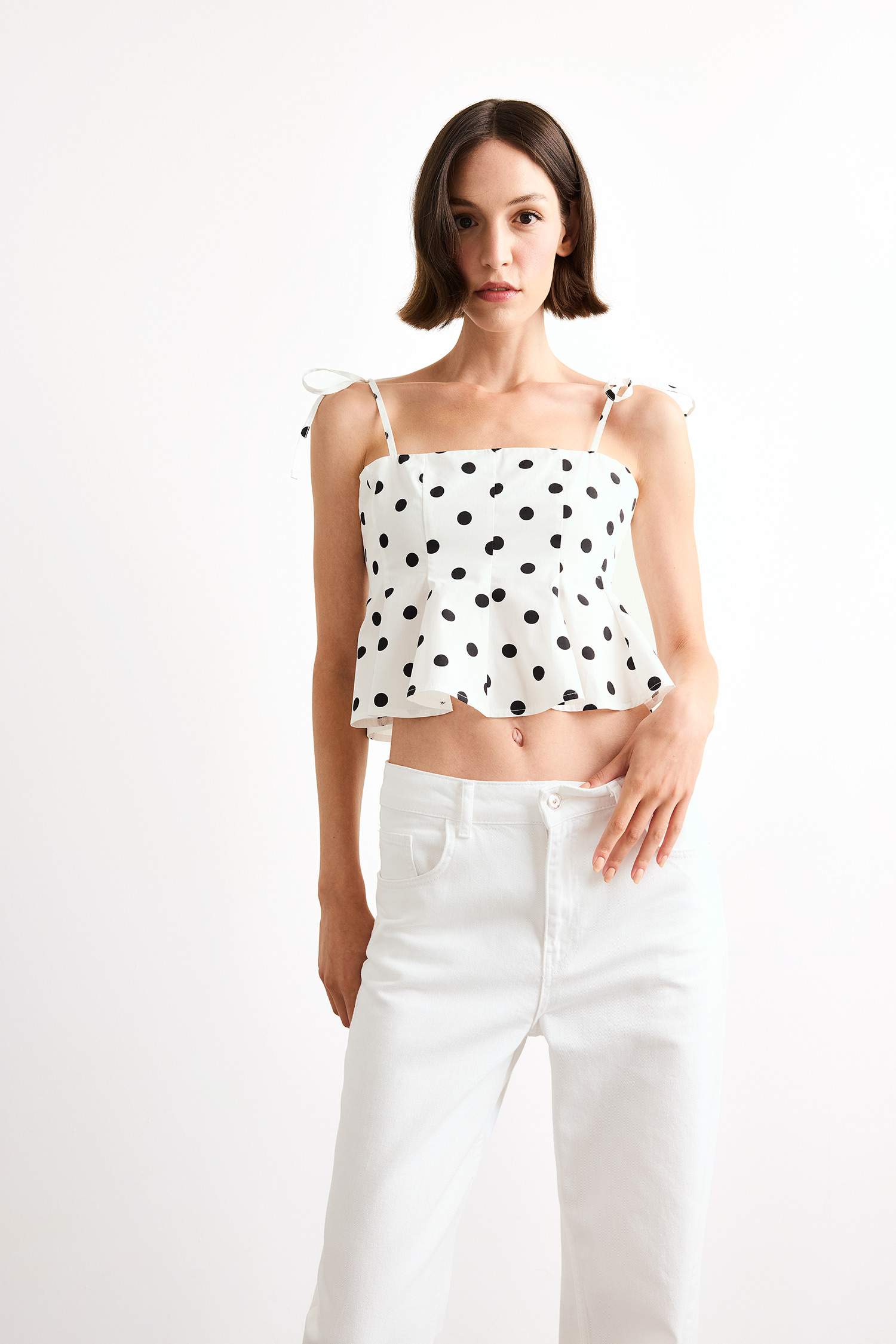 Slim Fit Polka Dot Sleeveless Blouse