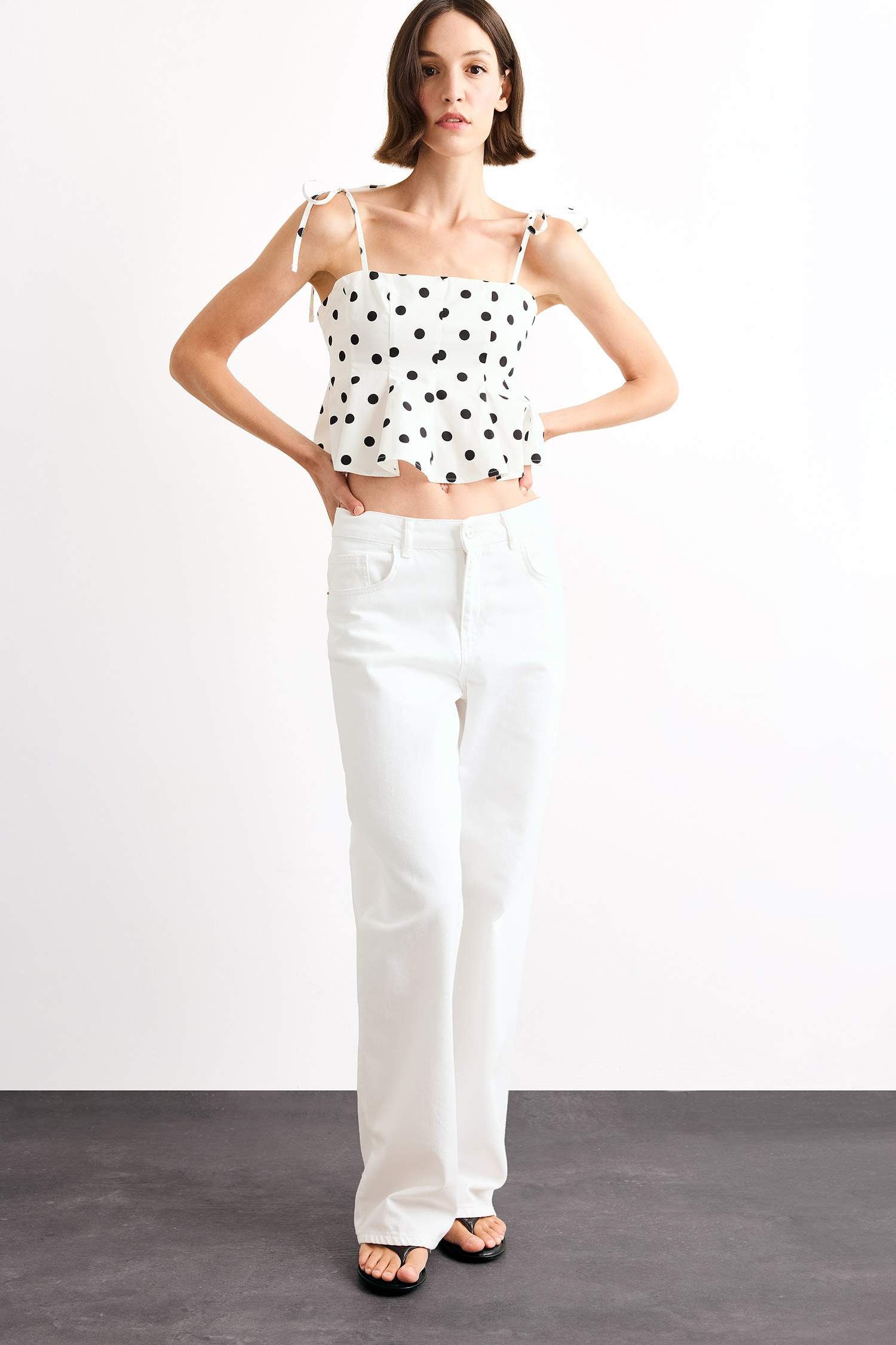 Slim Fit Polka Dot Sleeveless Blouse