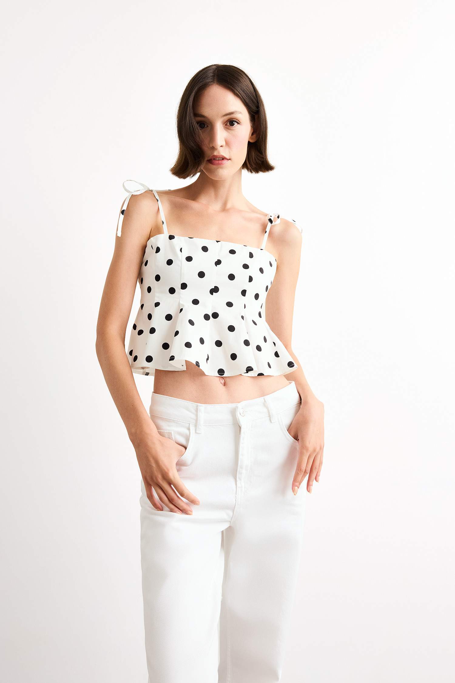 Slim Fit Polka Dot Sleeveless Blouse