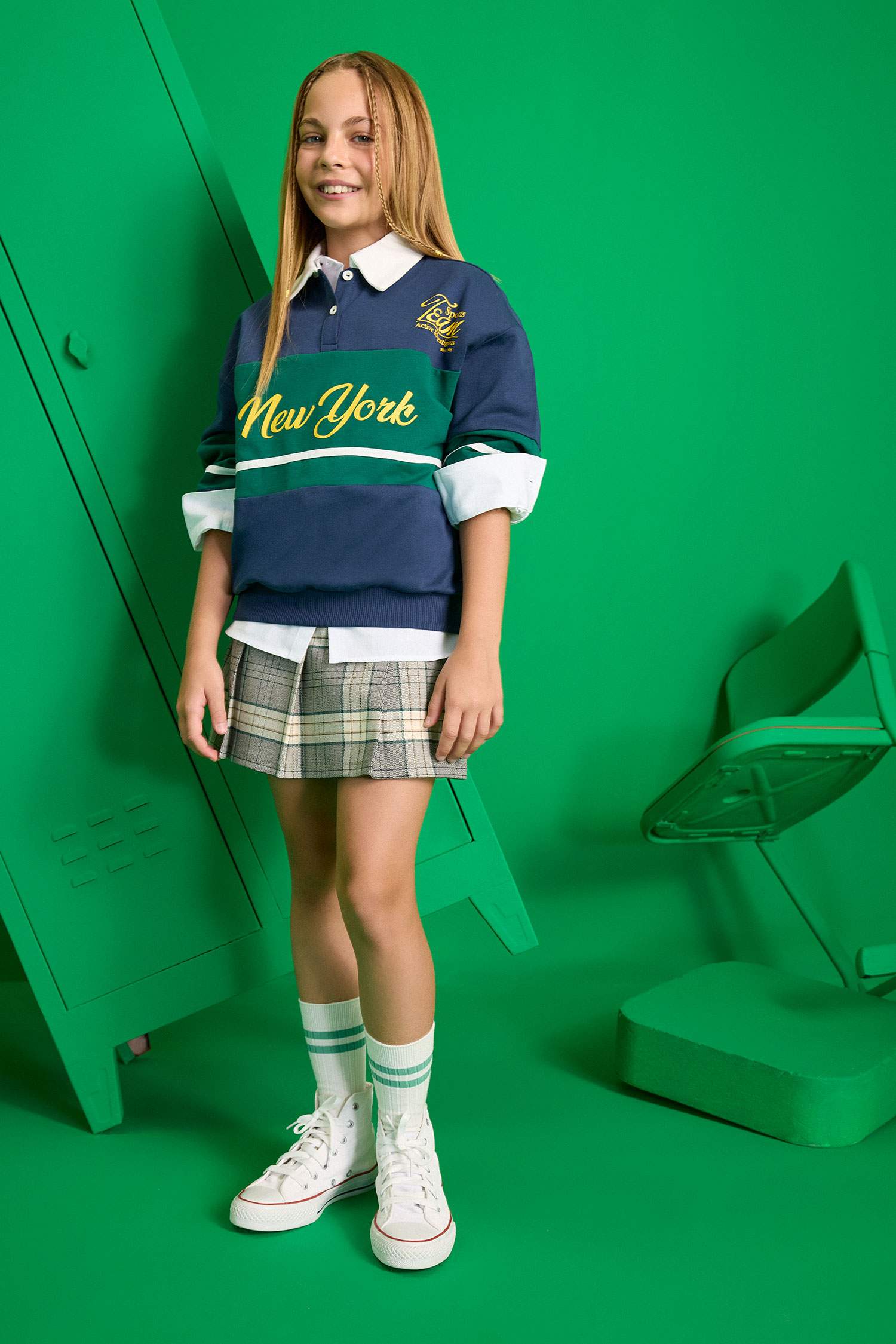 Sweatshirt imprimé à col polo Coupe régulière pour fille