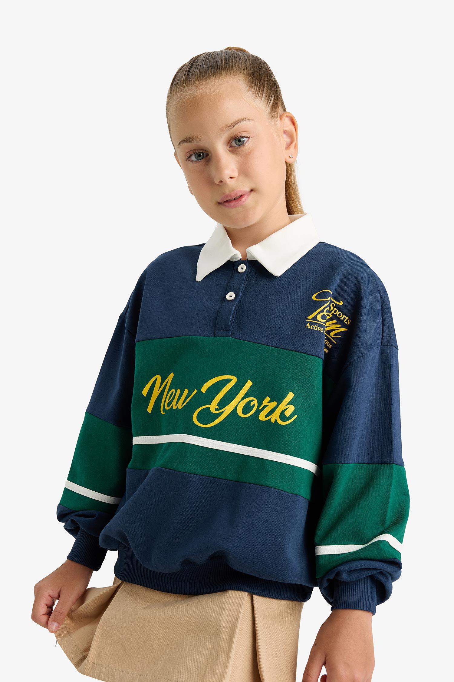 Sweatshirt imprimé à col polo Coupe régulière pour fille