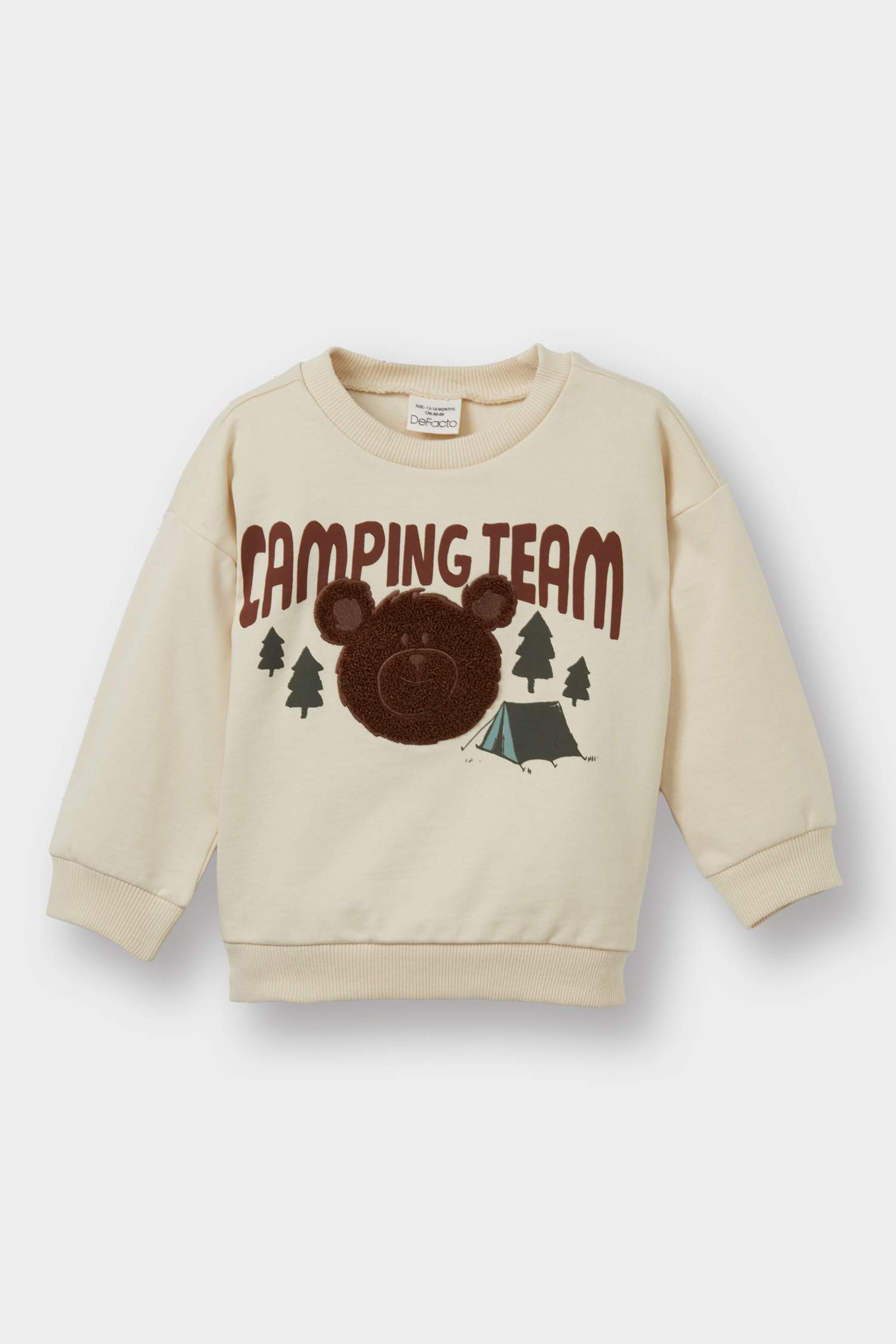 Baby Boy Crew Neck Bear Printed Soft Lining Sweatshirt