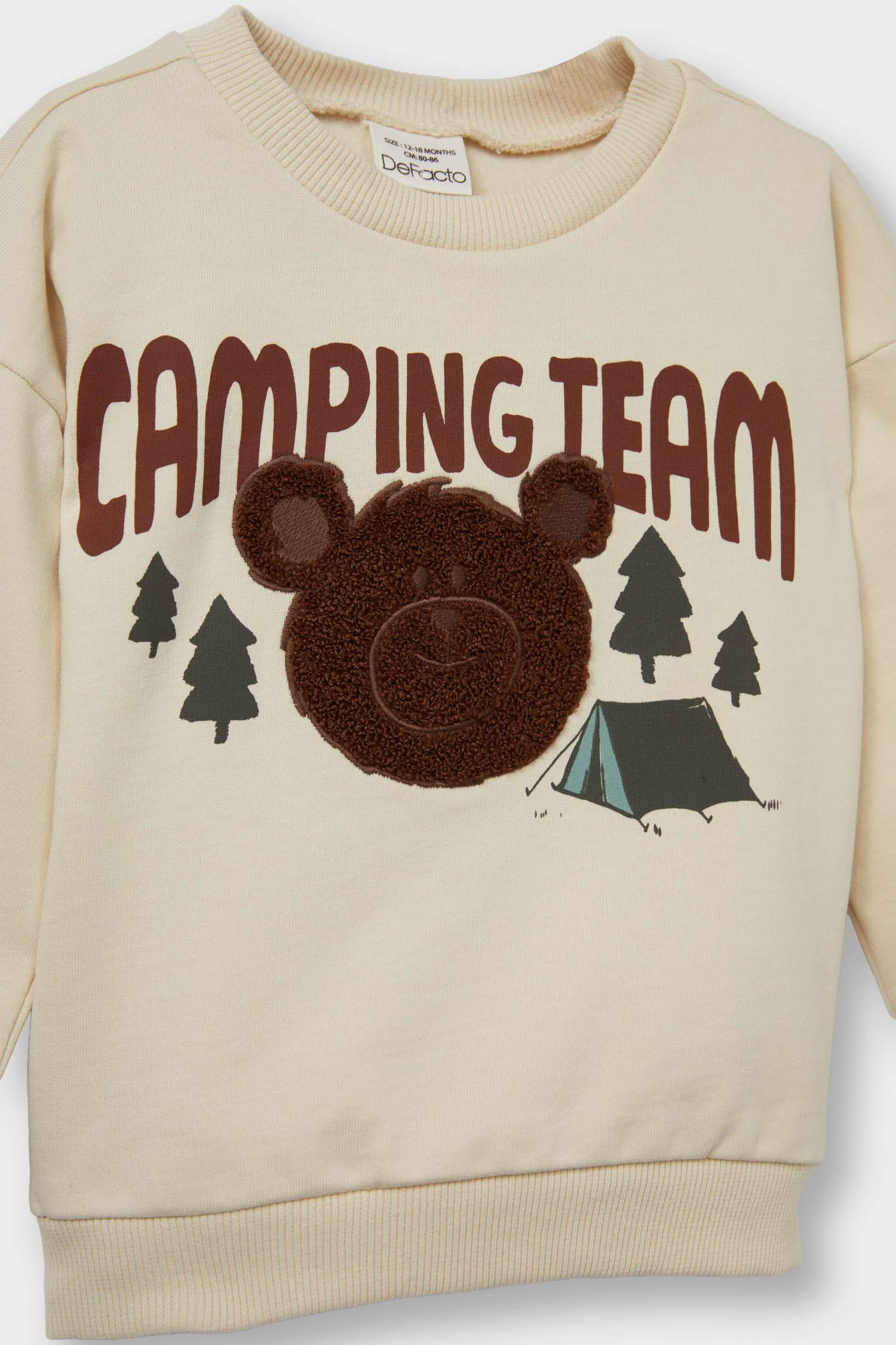 Baby Boy Crew Neck Bear Printed Soft Lining Sweatshirt