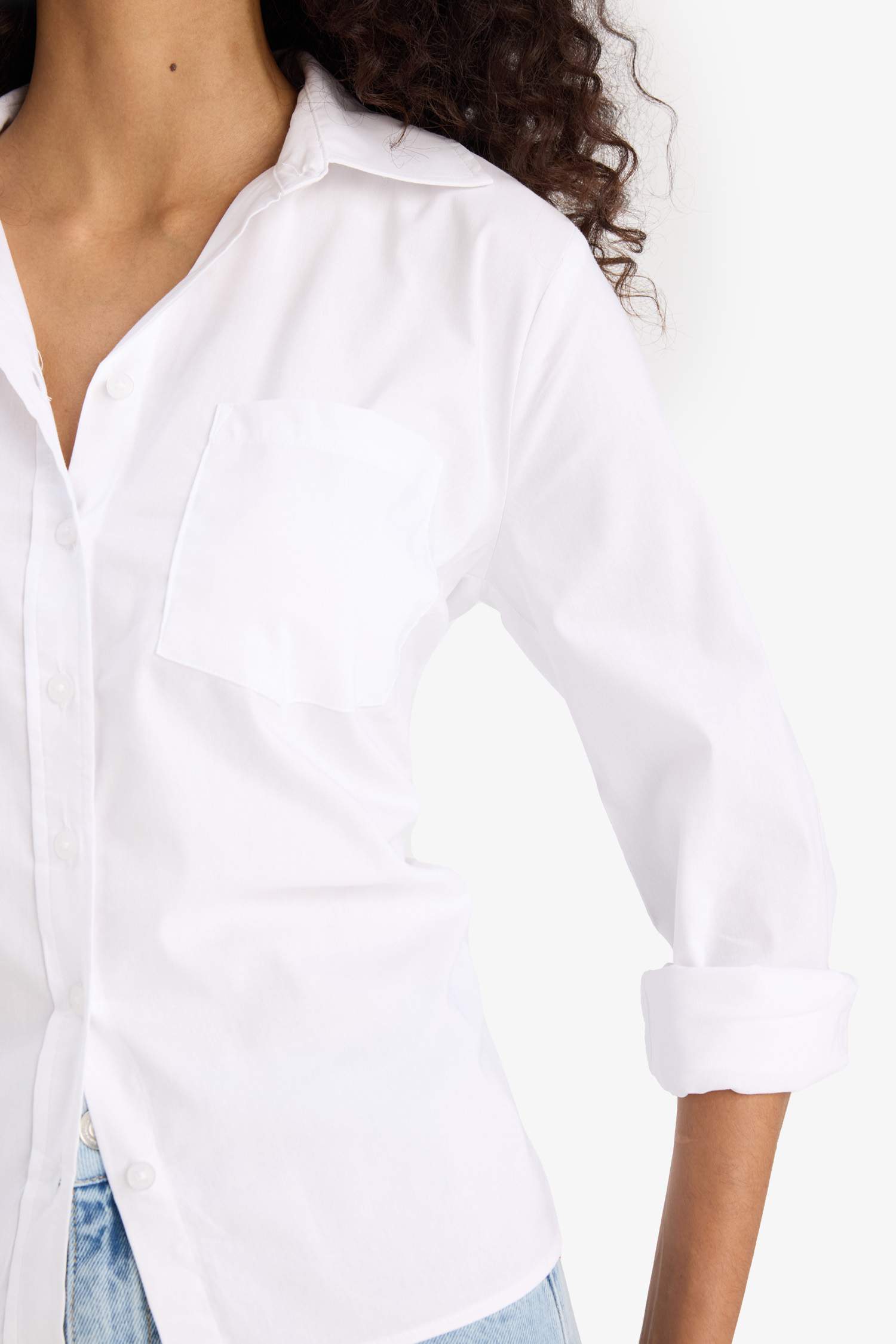 Slim Fit Dar Kesim Bengalin Uzun Kollu Beyaz Gömlek