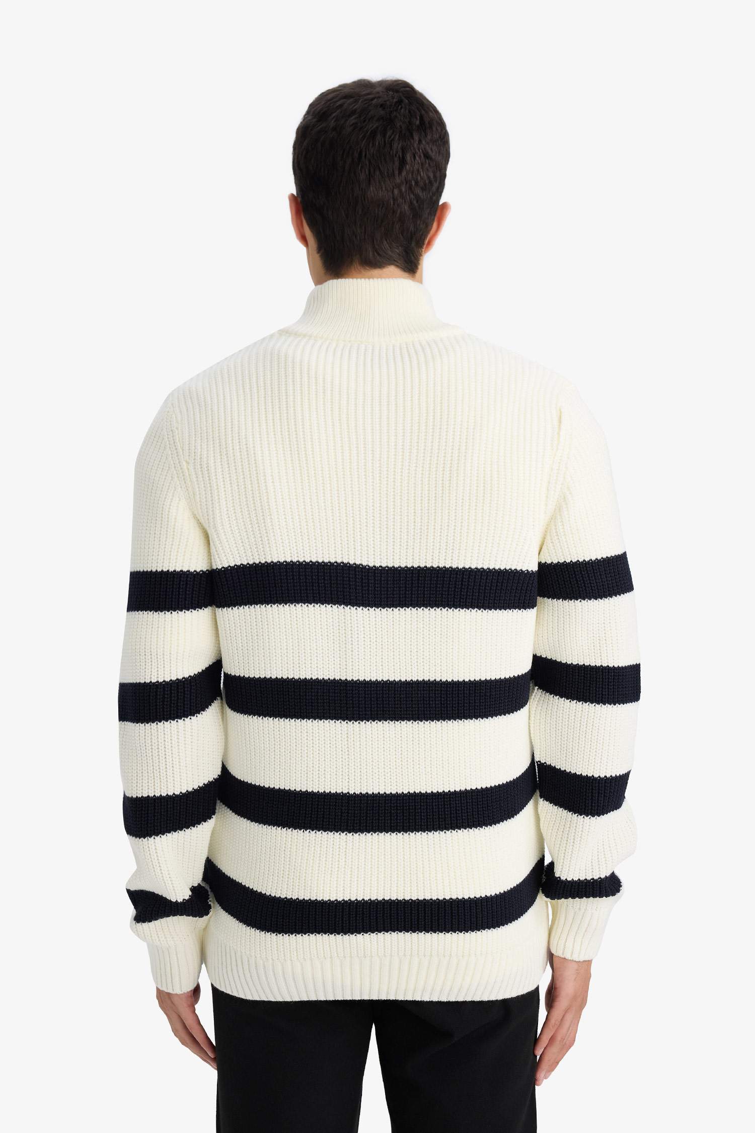 Standard Fit Half Zippered Striped Knit Pullover