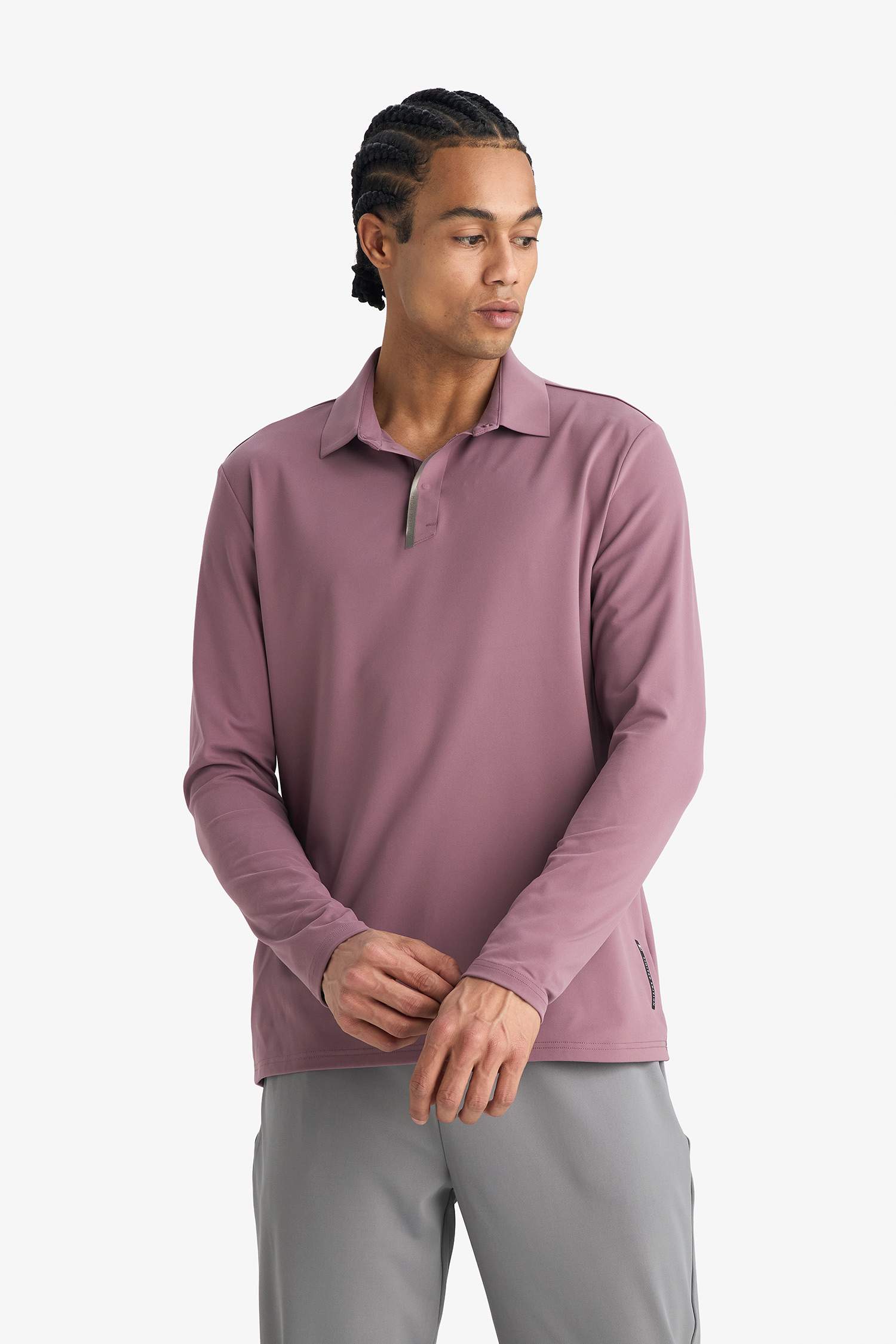 Standart Fit Polo Yaka Sporcu Uzun Kollu Tişört