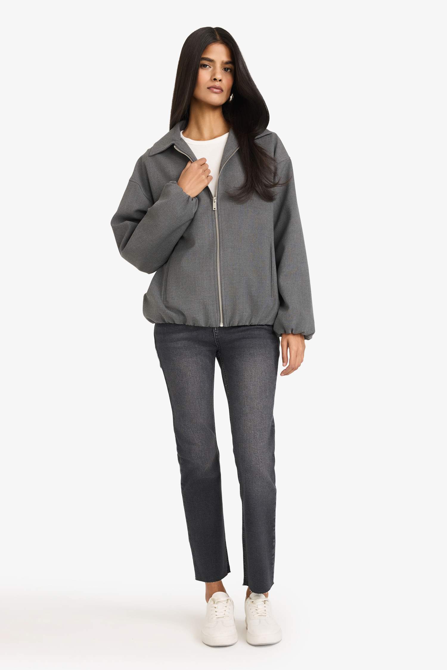 Fermuarlı Cepli Tafta Ceket