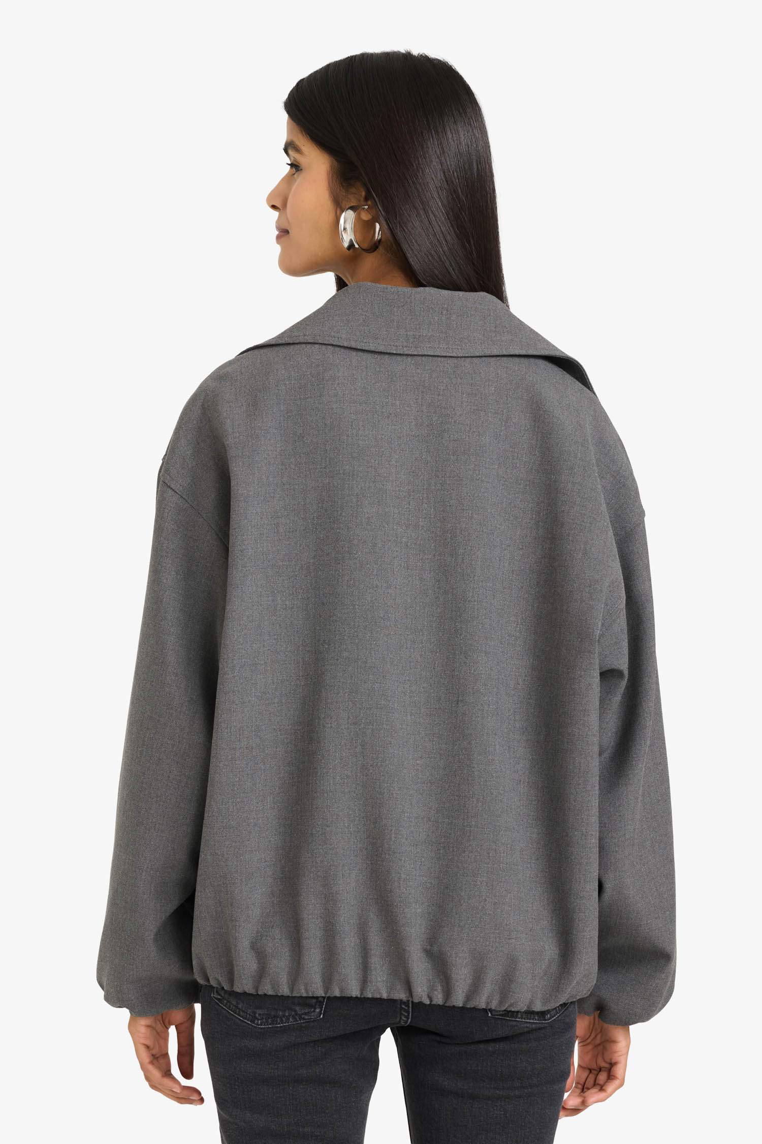 Fermuarlı Cepli Tafta Ceket