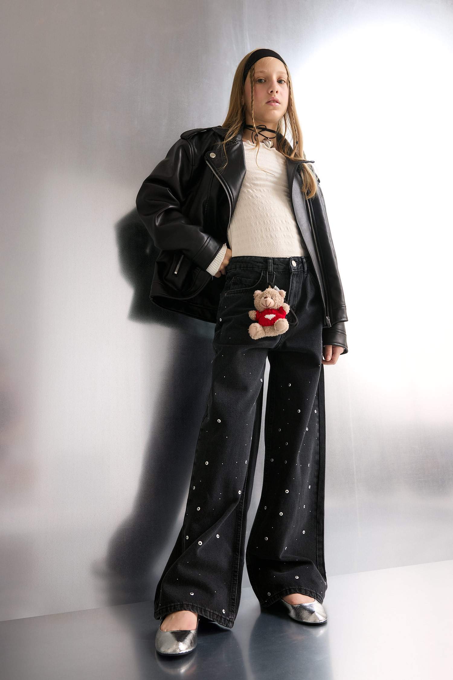 بنطرون جينز بناتي وايد ليج برجل واسع بجيب