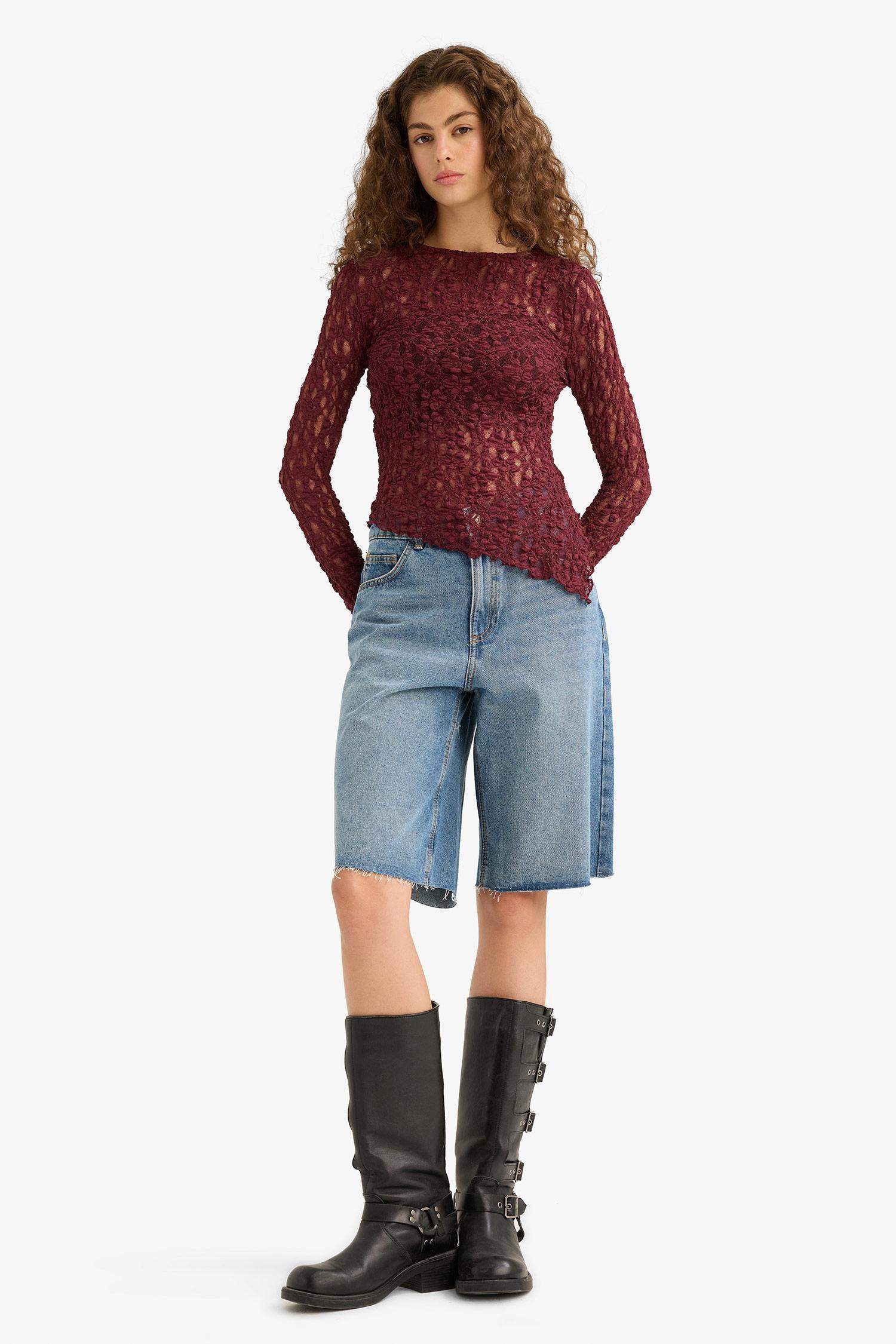 بلوزة ردن طويل دانتيل غير متماثل