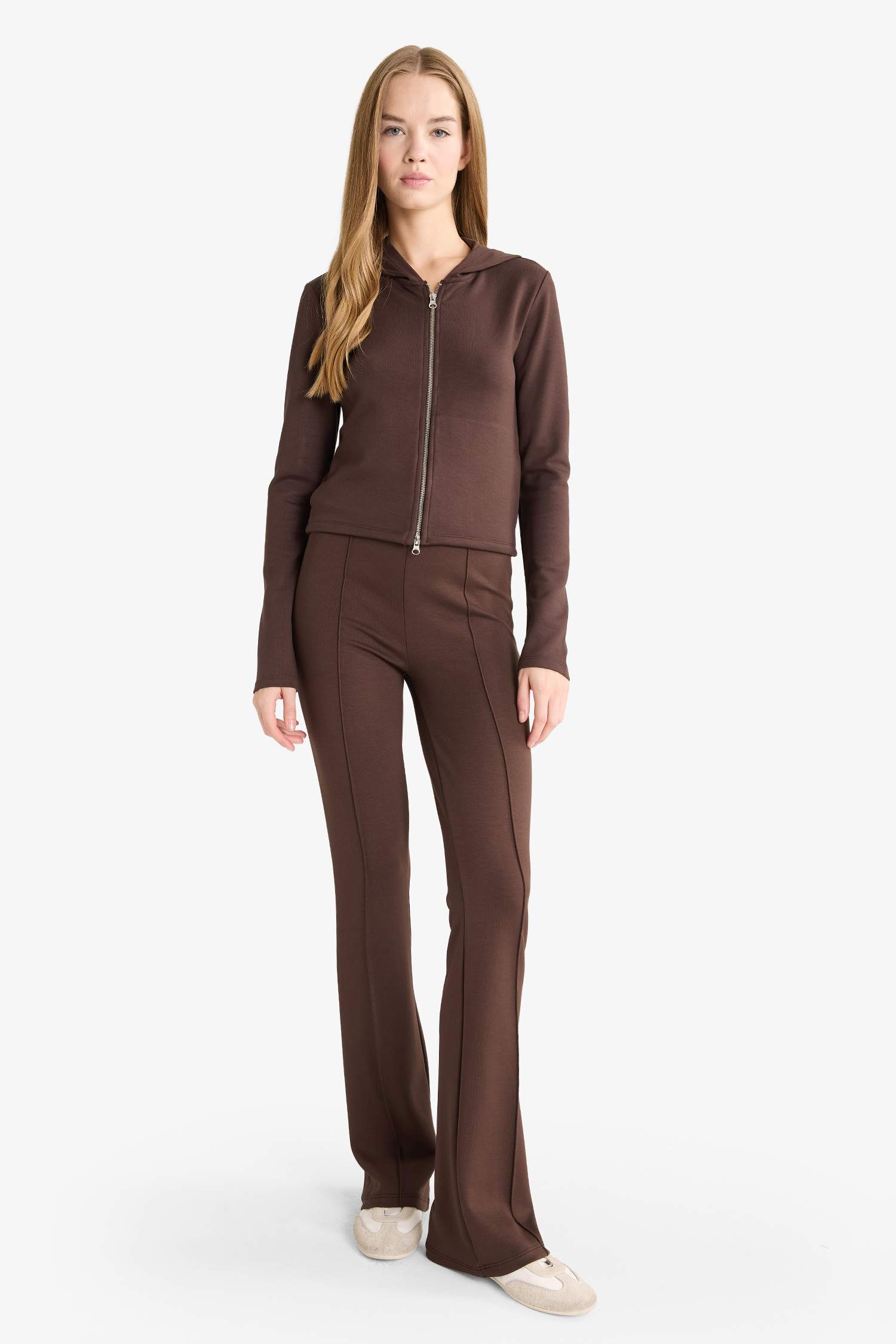 Slim Fit Dar Kesim Kapüşonlu Modal Fermuarlı Sweatshirt