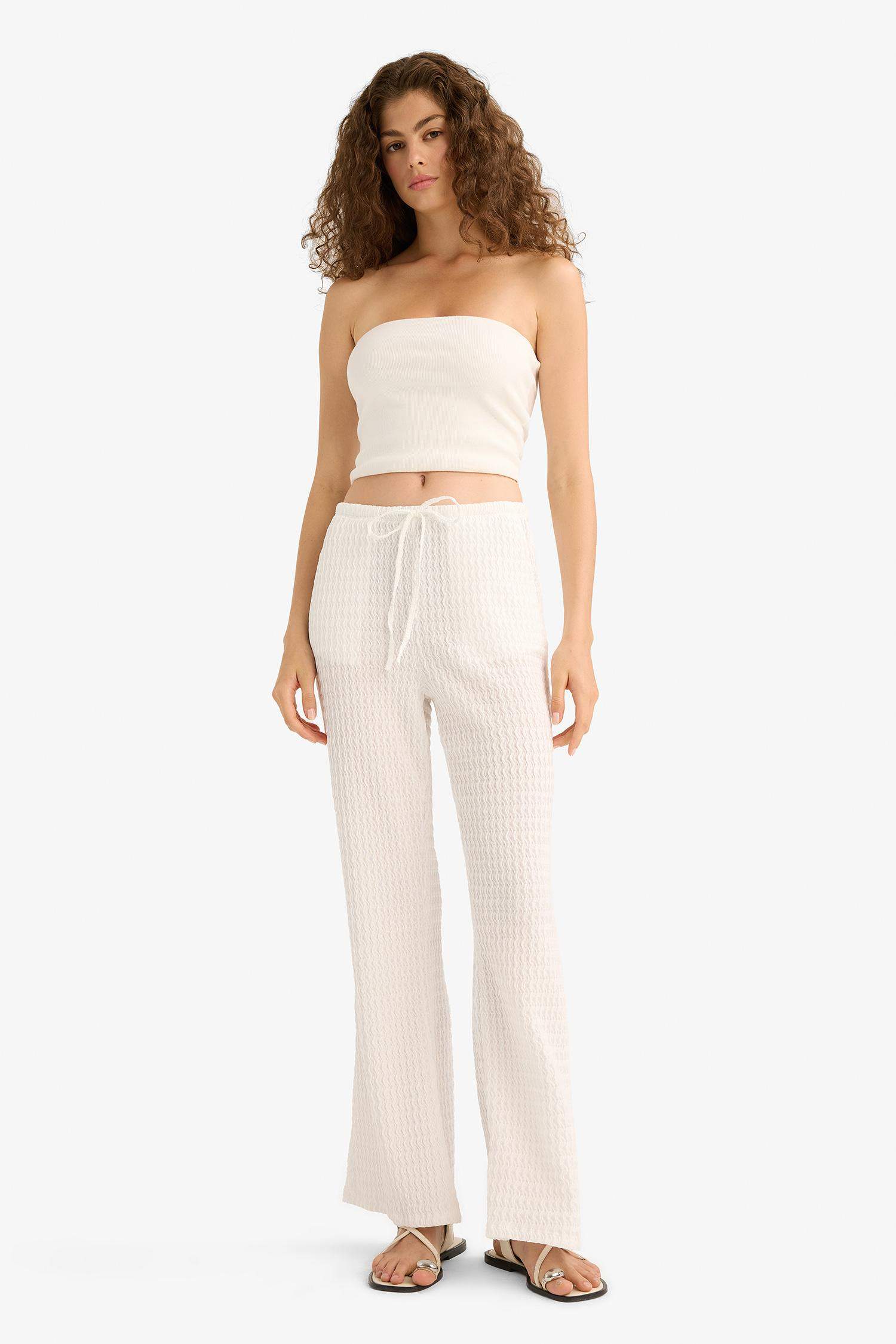 Wide Leg Regular Waist Crepe Trousers