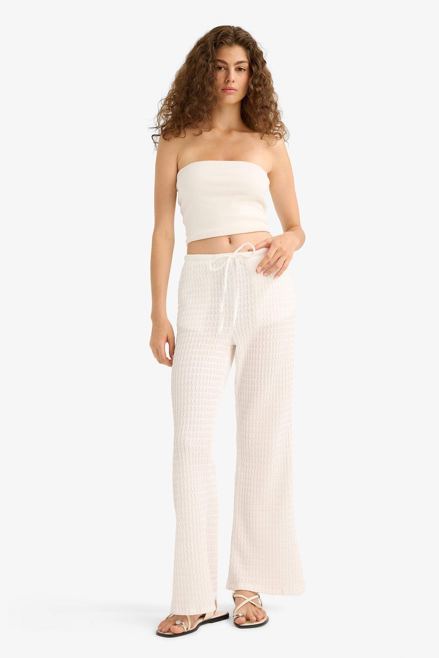 Wide Leg Regular Waist Crepe Trousers