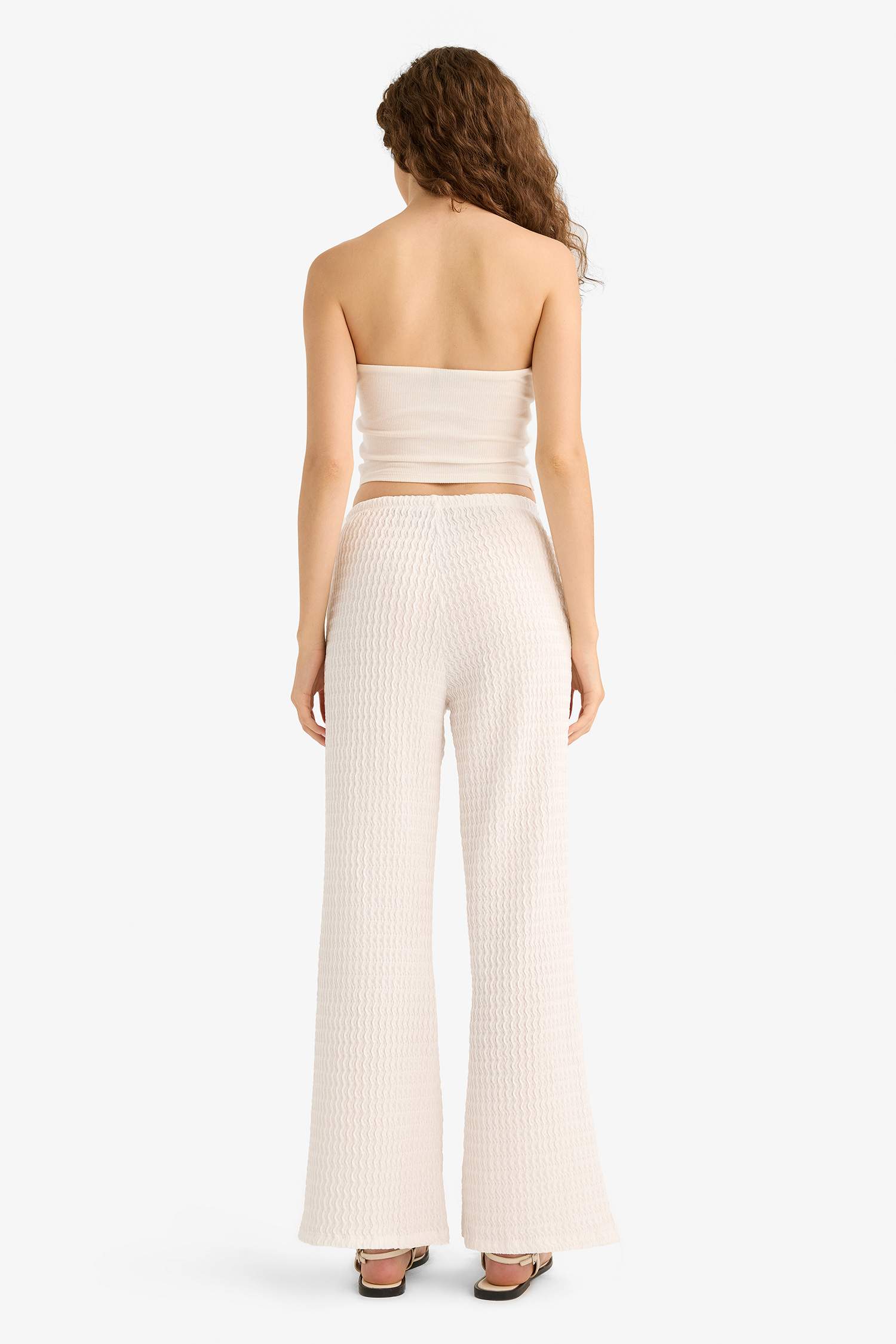 Wide Leg Regular Waist Crepe Trousers