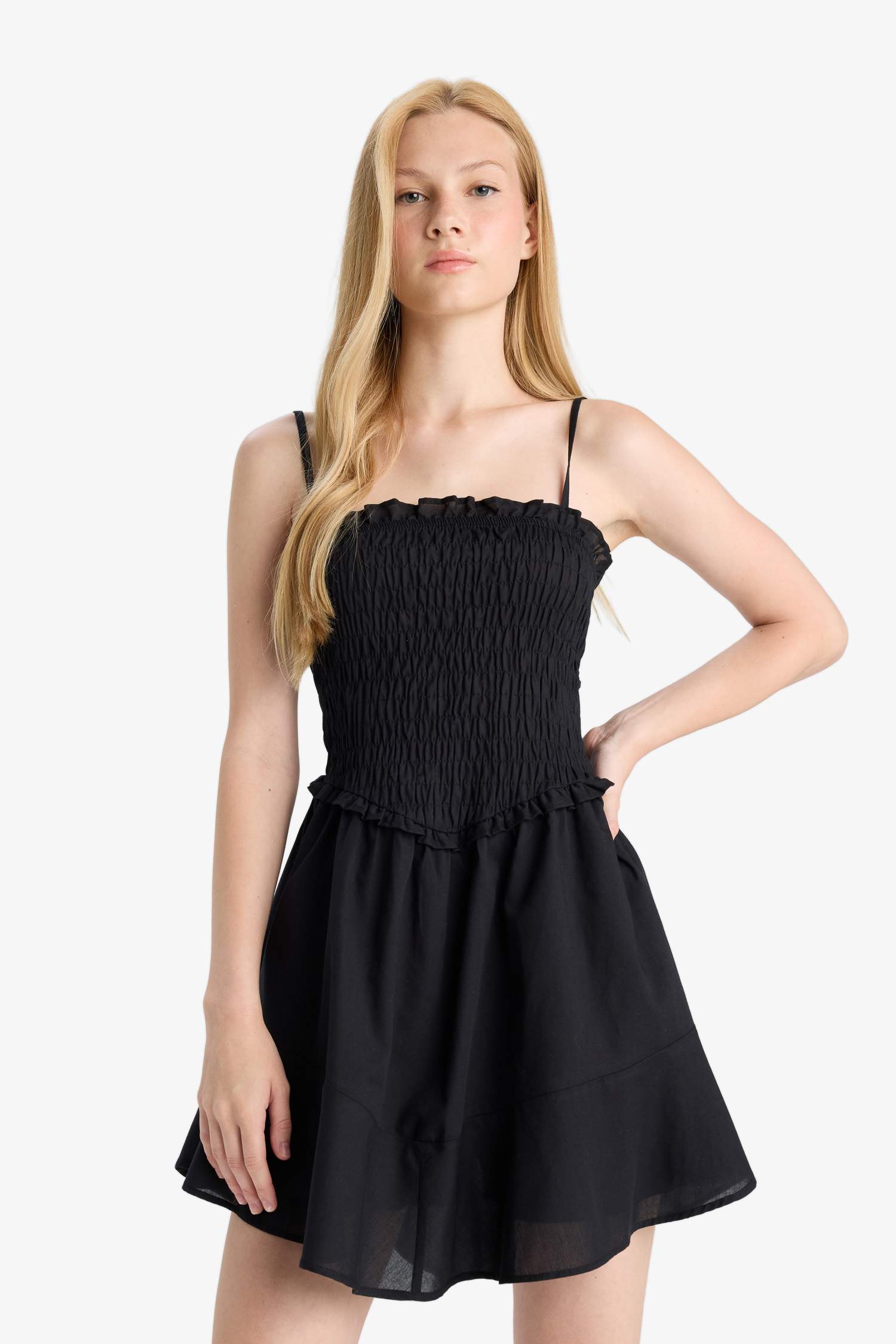 Strappy Voile Mini Black Dress