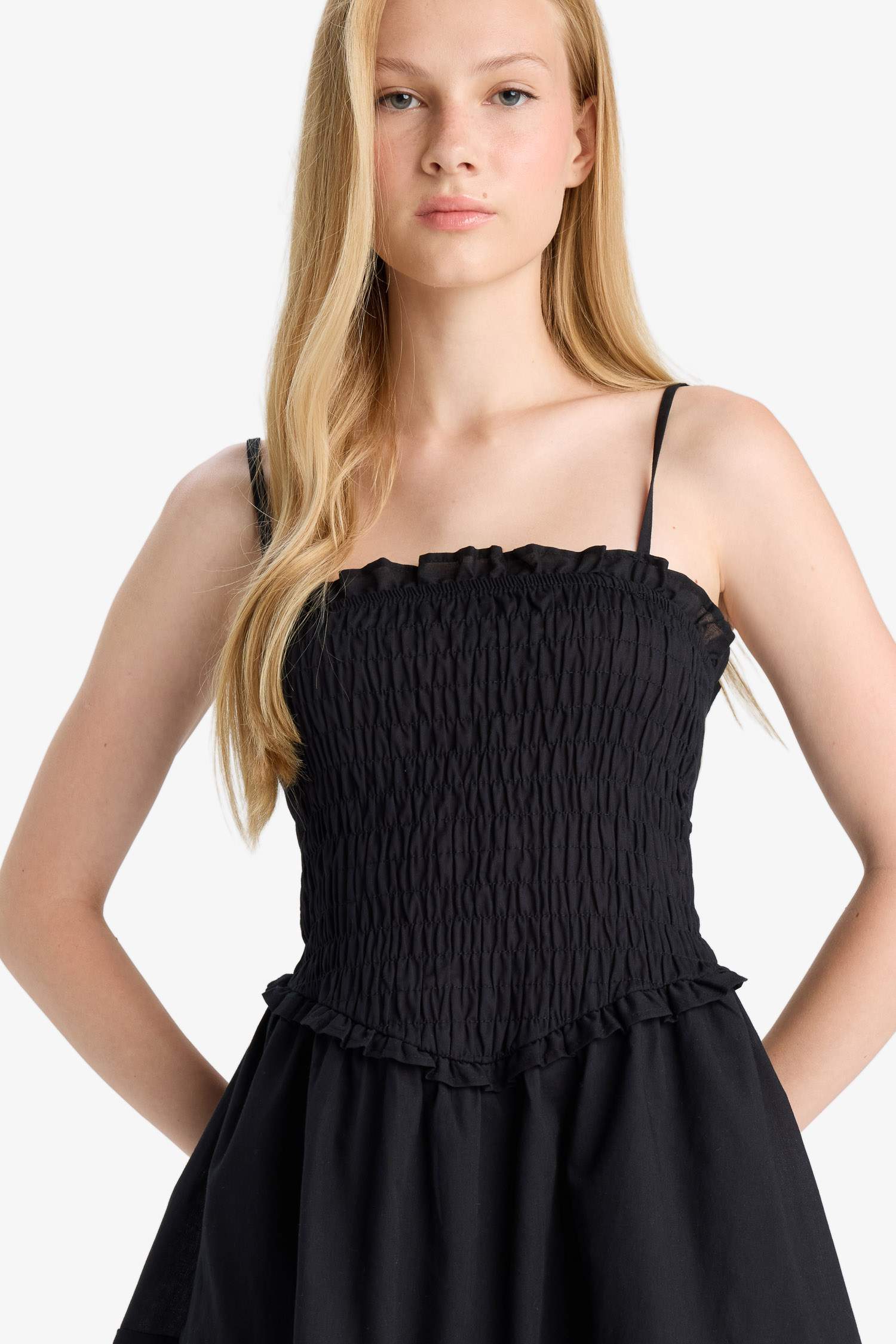 Strappy Voile Mini Black Dress