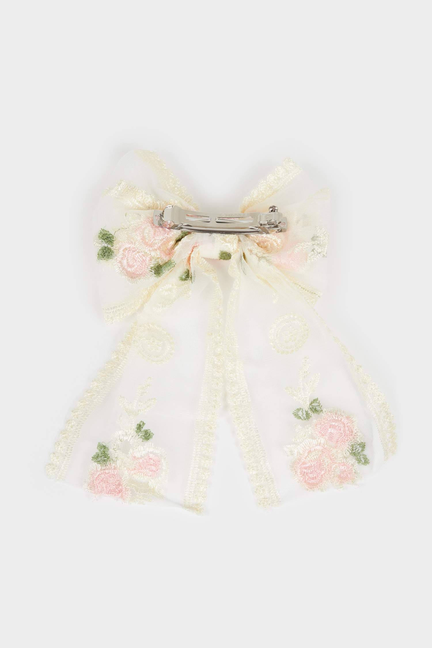 Kadın Kurdele Görünümlü Tüllü Gül Desenli Toka