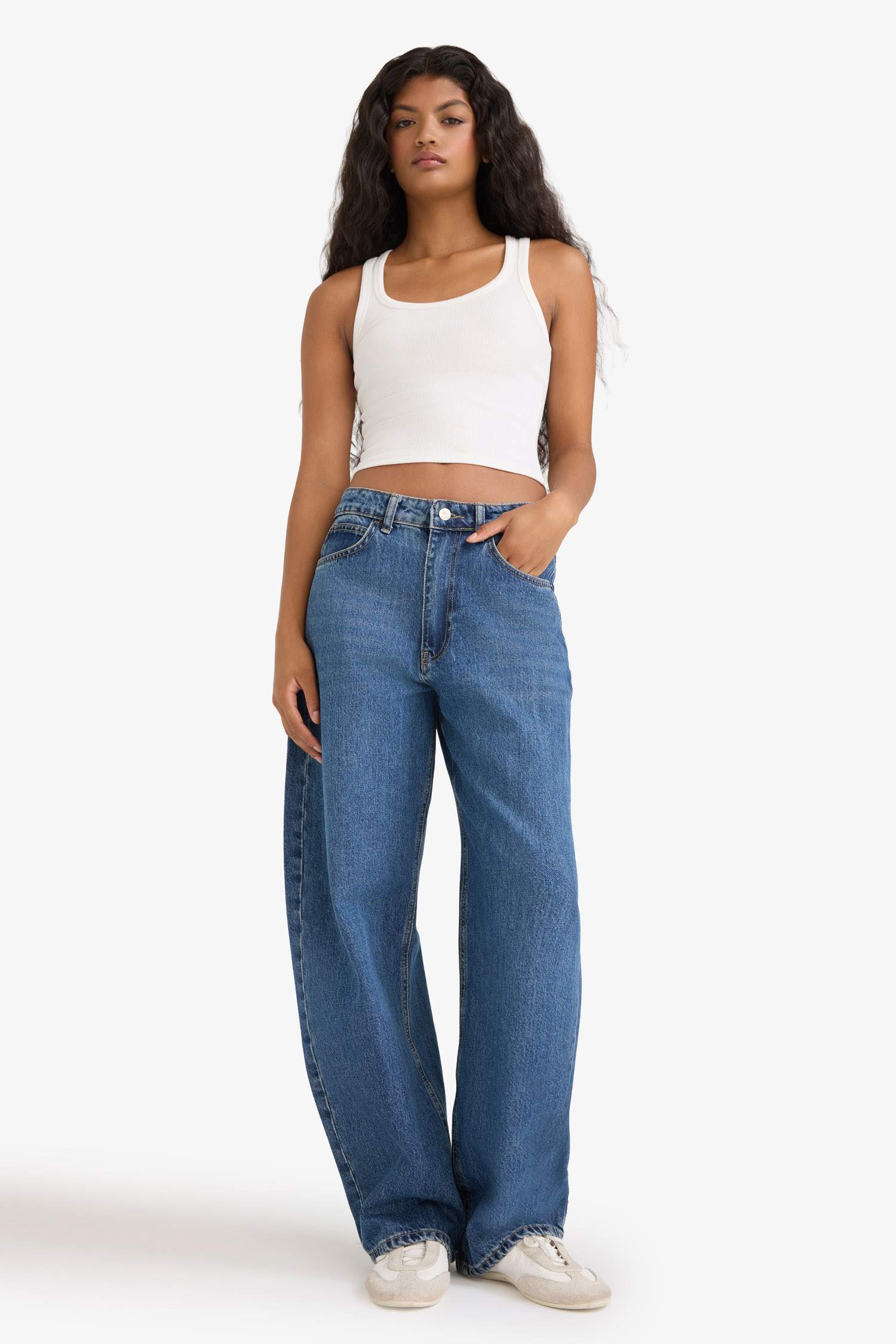 Barrel Fit Yüksek Bel Katlamalı Paça Jean Yıkamalı Pantolon