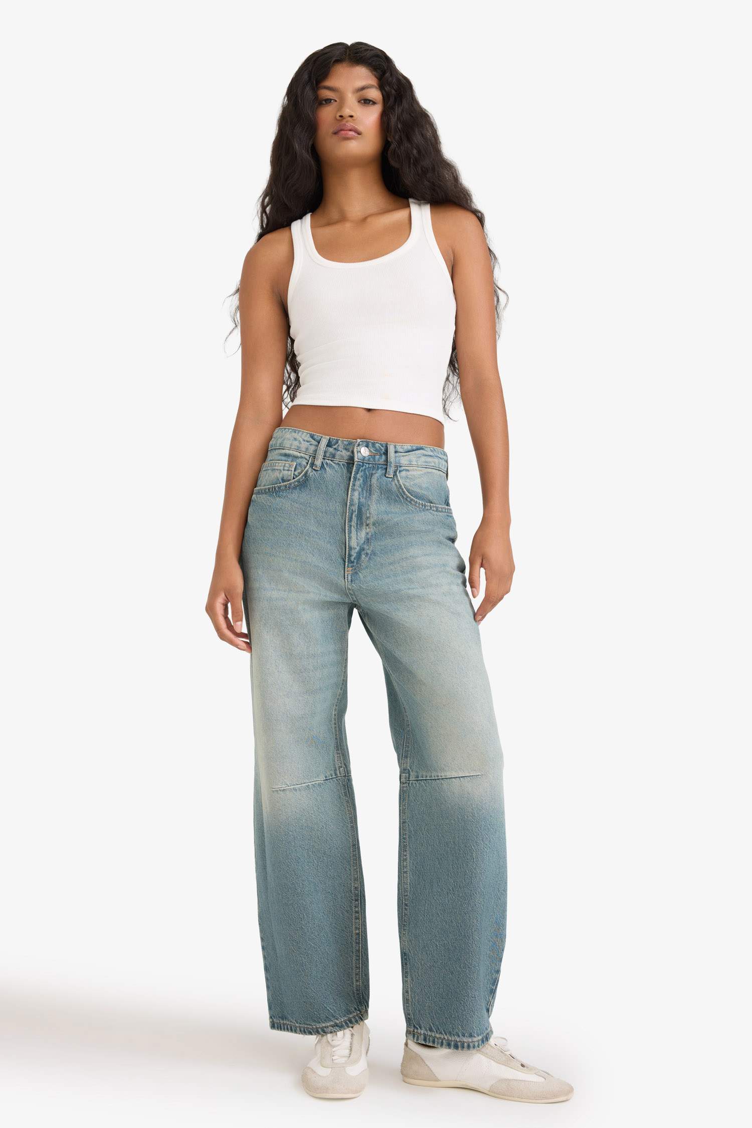 Barrel Fit Yüksek Bel Bilek Boy Jean Yıkamalı Pantolon