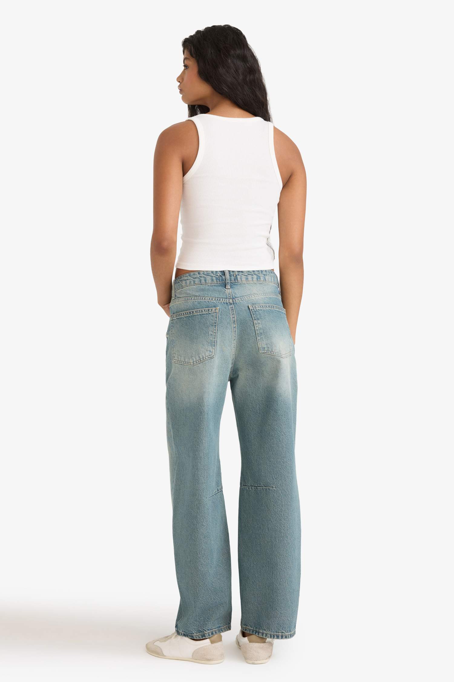 Barrel Fit Yüksek Bel Bilek Boy Jean Yıkamalı Pantolon