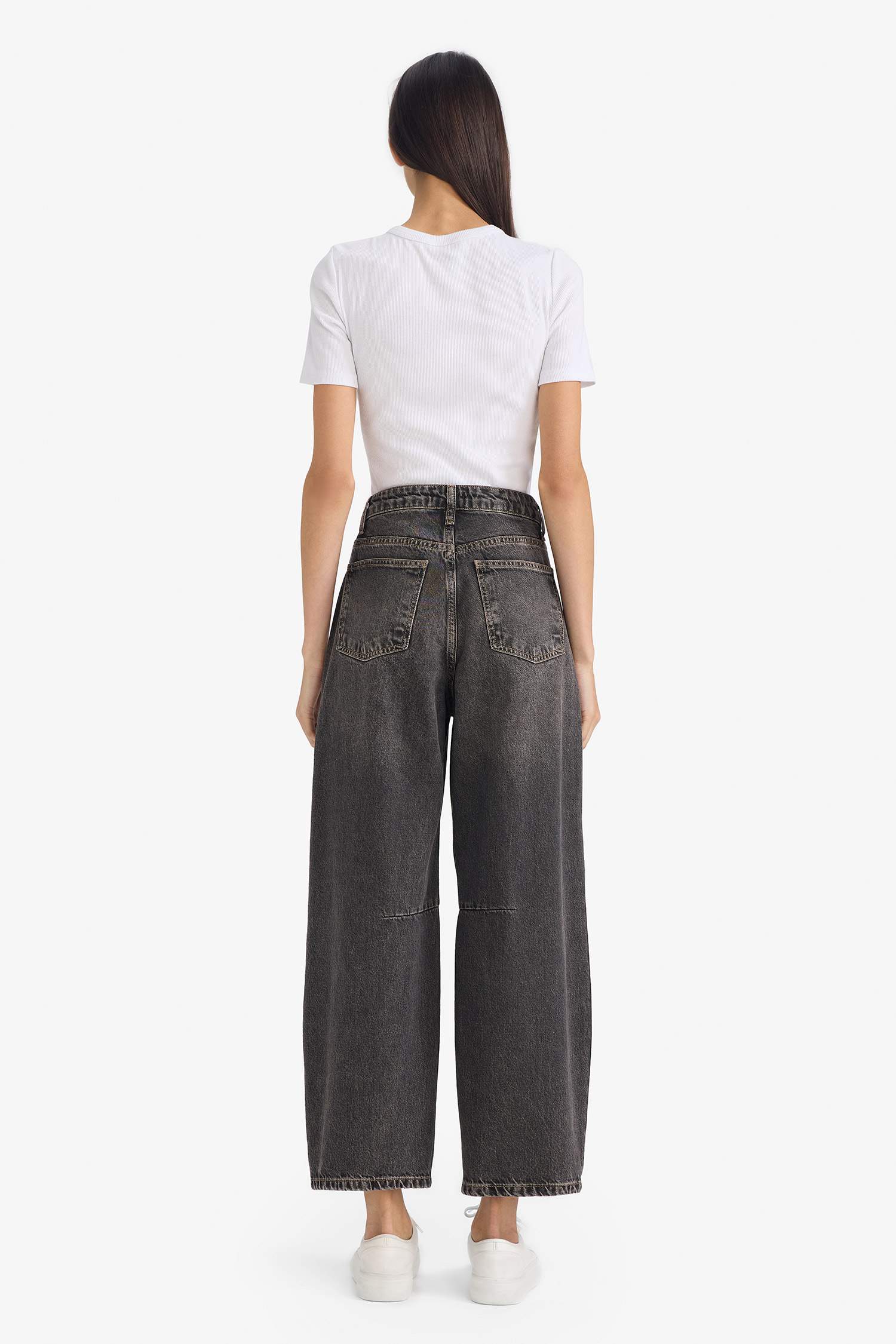 Barrel Fit Yüksek Bel Bilek Boy Jean Yıkamalı Pantolon