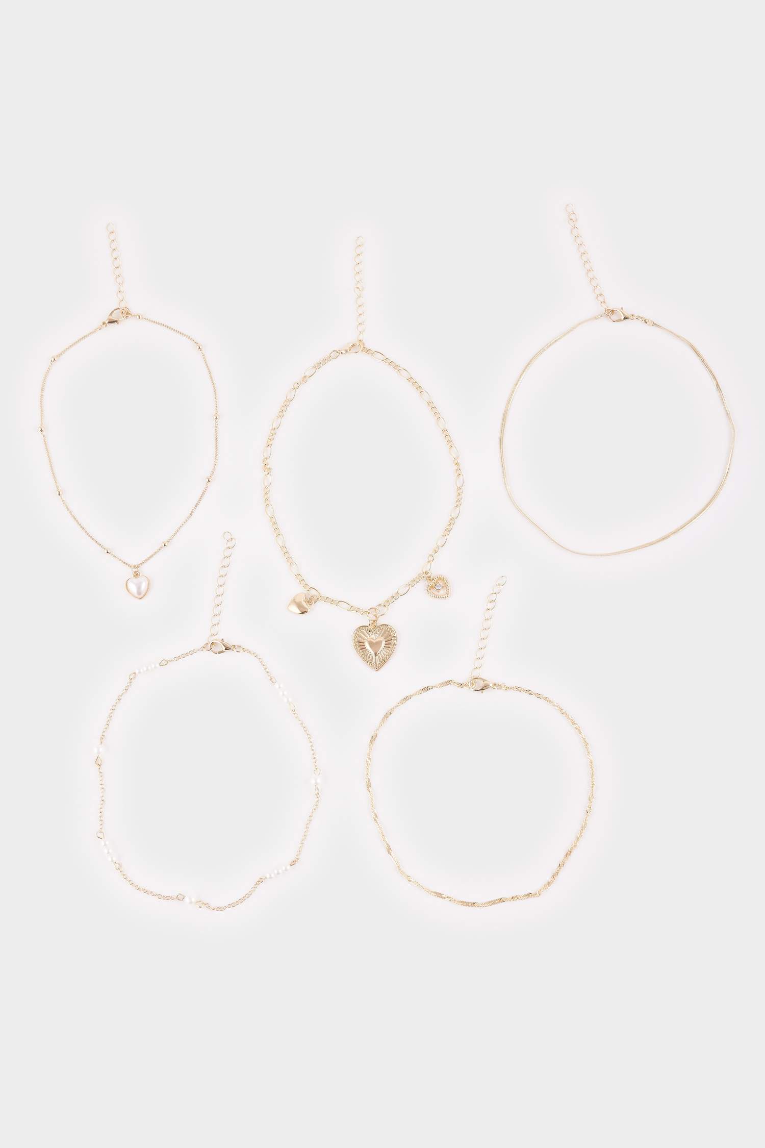 Kadın Kalp Detaylı 5'li Kolye Seti