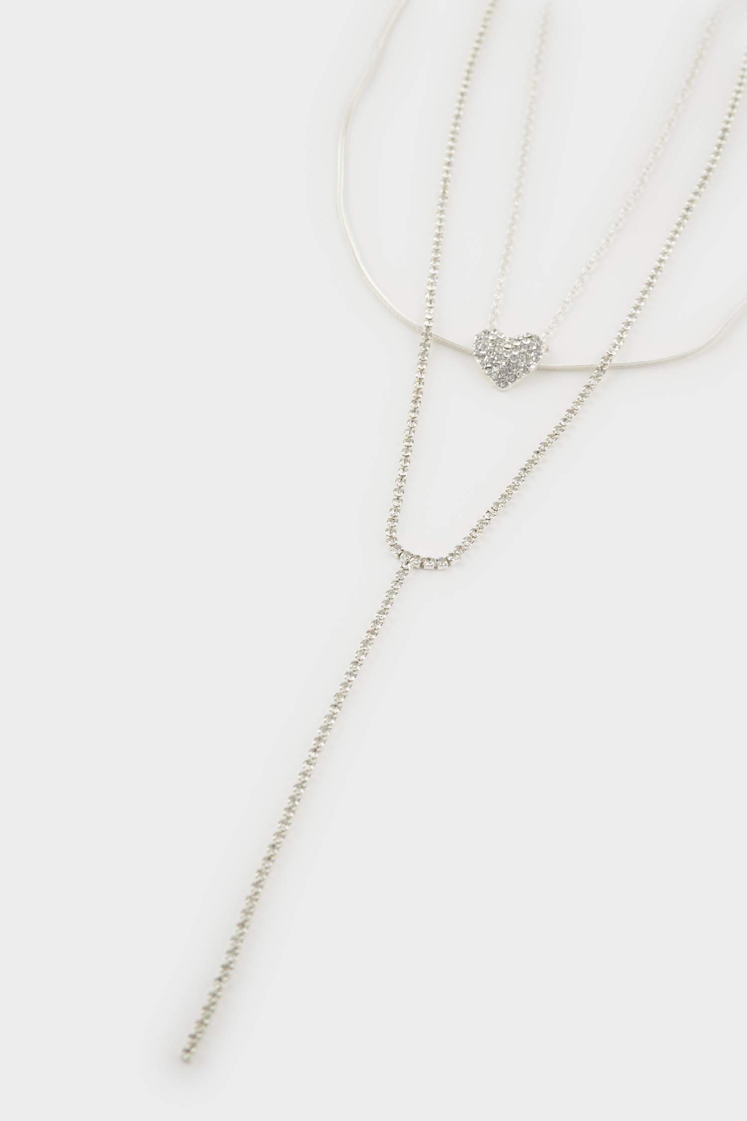 Kadın Kalp Detaylı Sılver Kolye