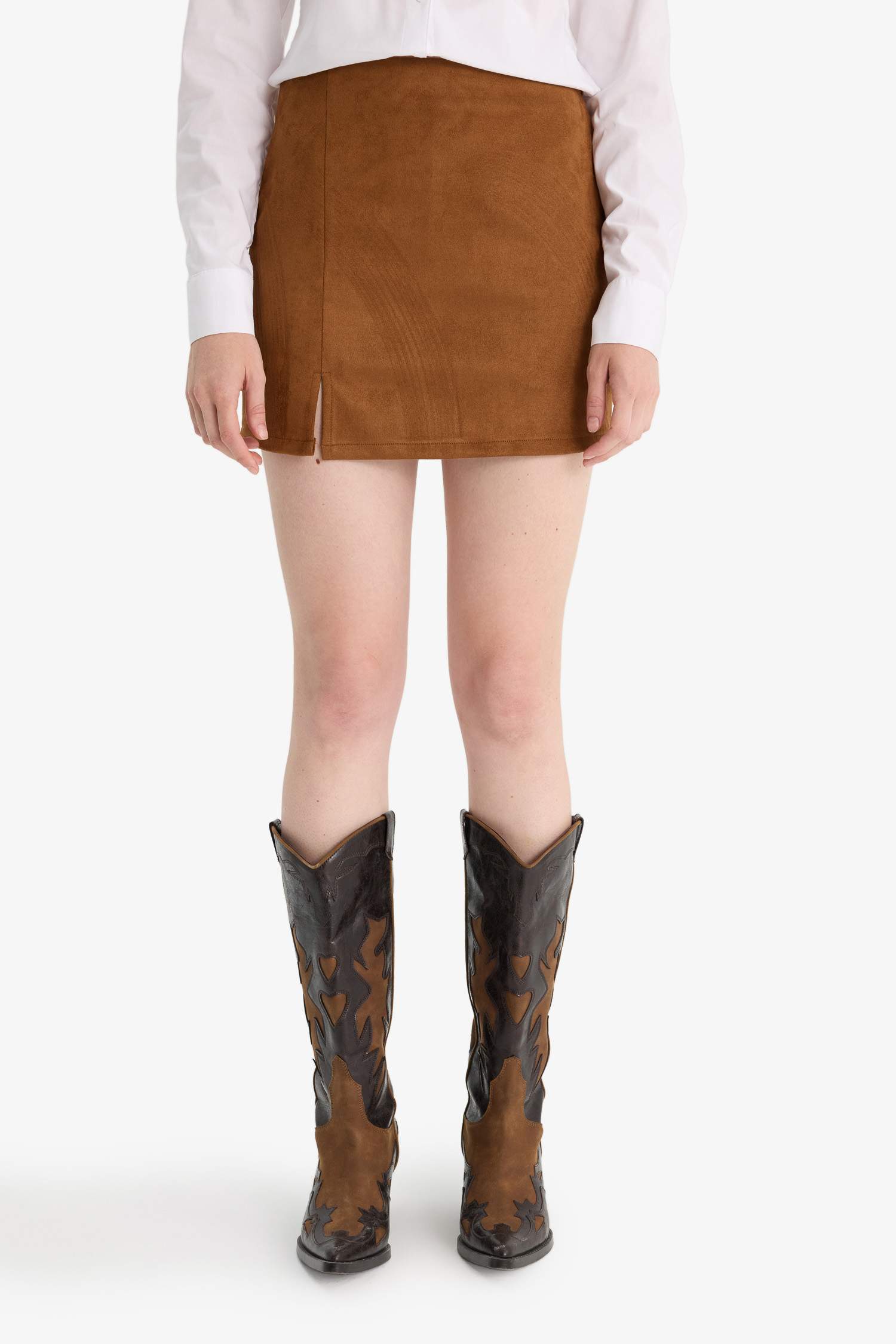 Yüksek Bel Süet Mini Etek