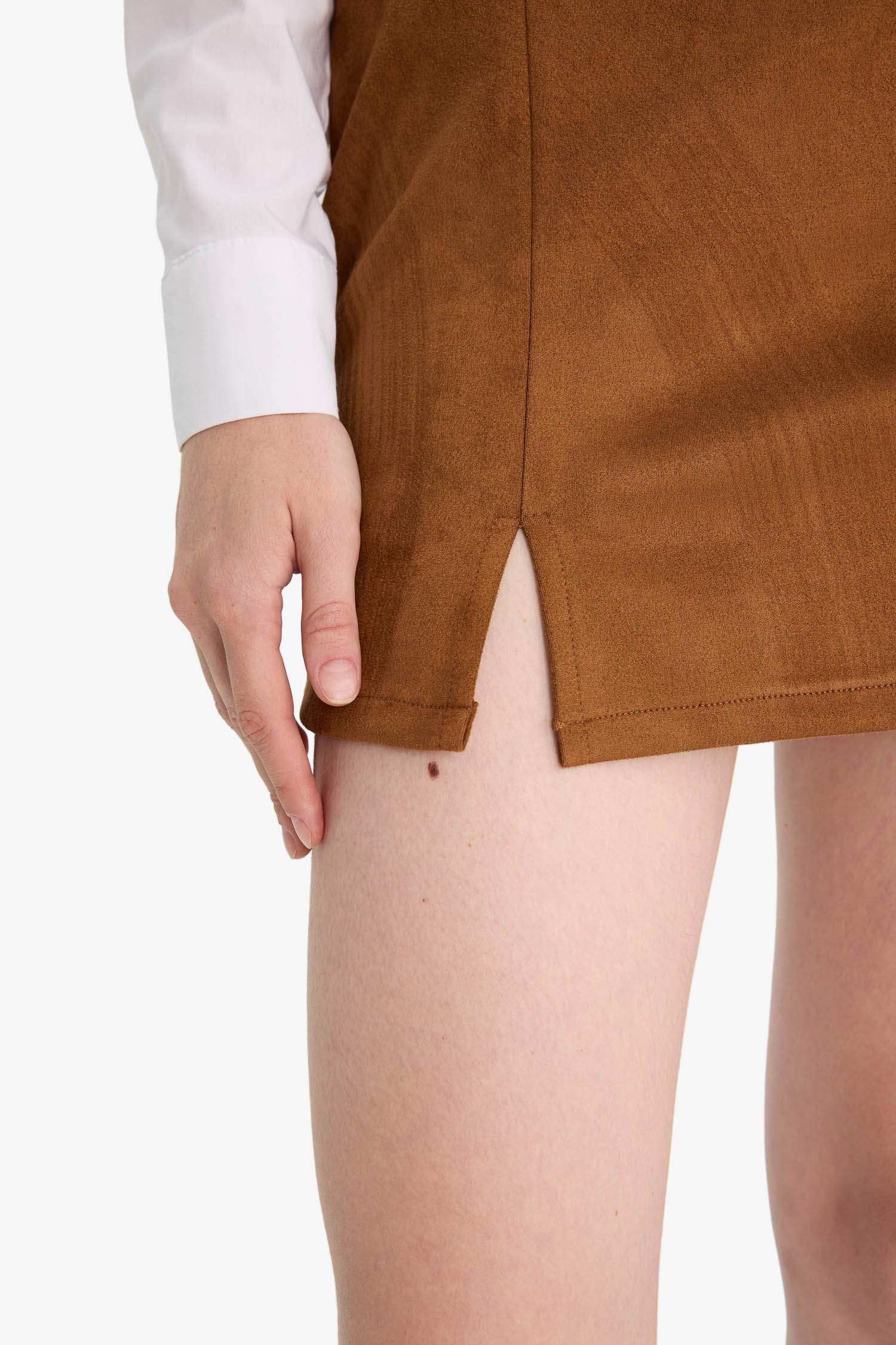 Yüksek Bel Süet Mini Etek