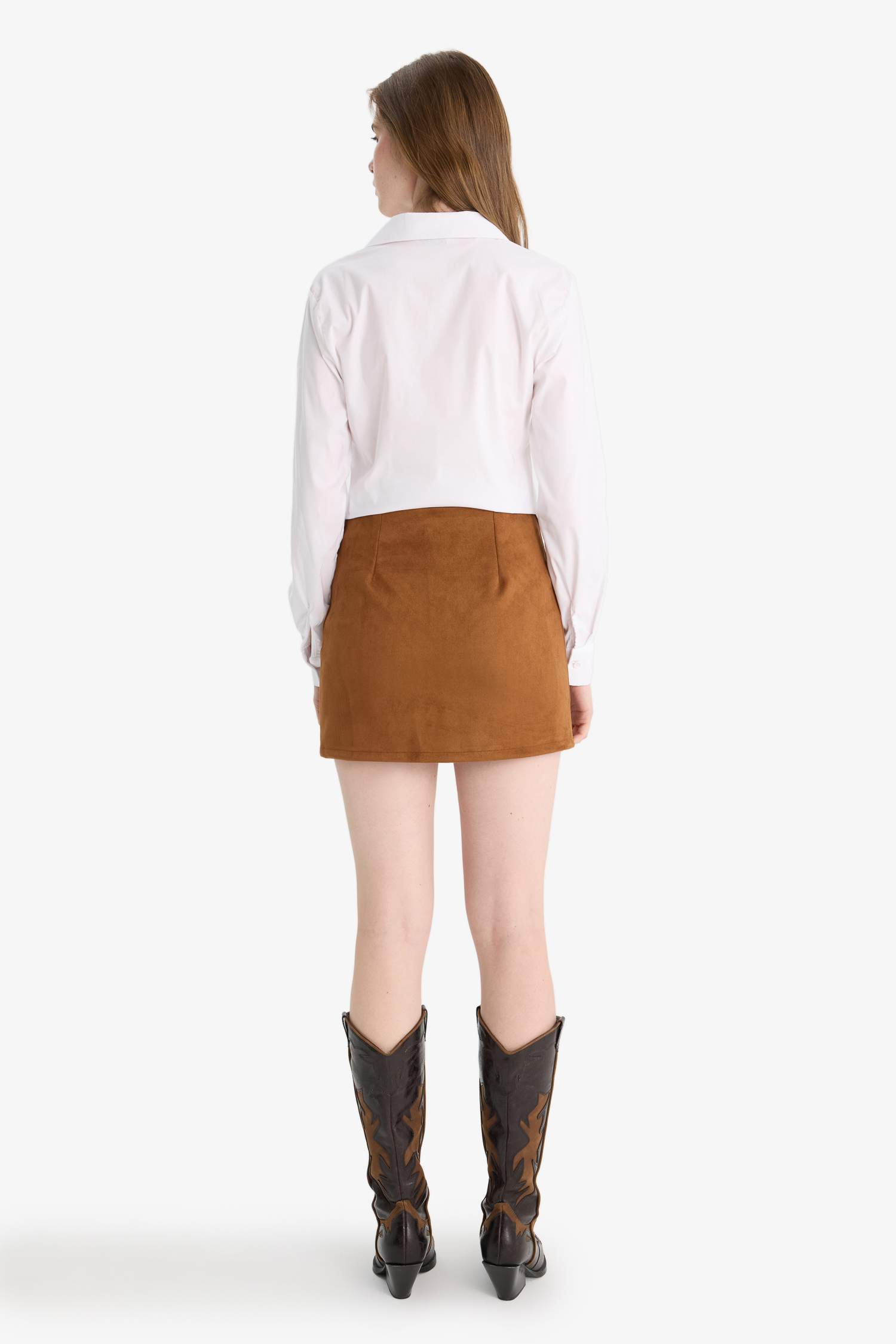 Yüksek Bel Süet Mini Etek