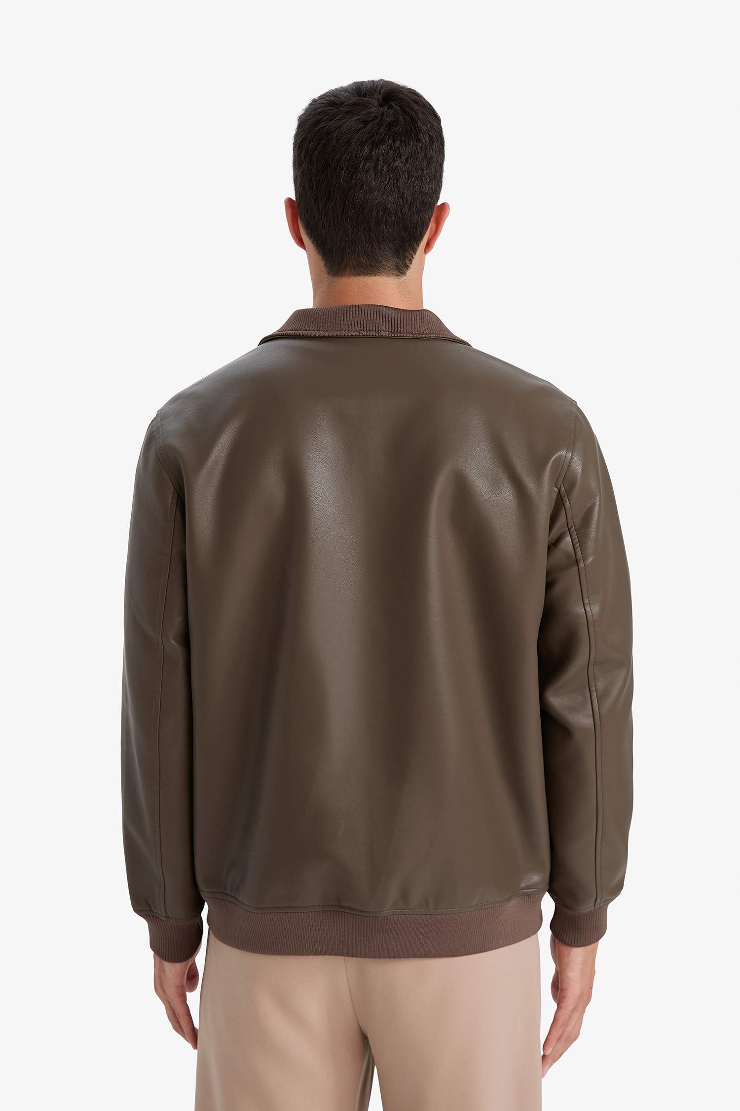 Veste en similicuir à col montant doublée zippée Coupe slim